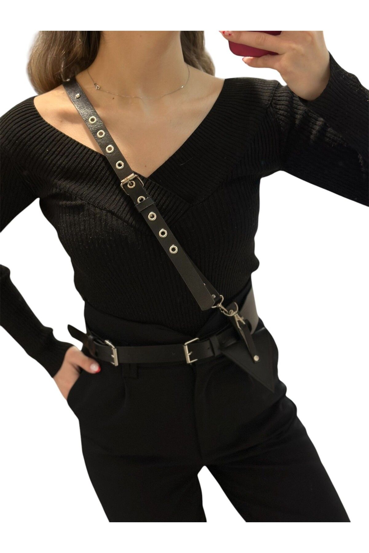 MyladyAccessoriess Çarpraz Ve Zımba Detaylı Kemer