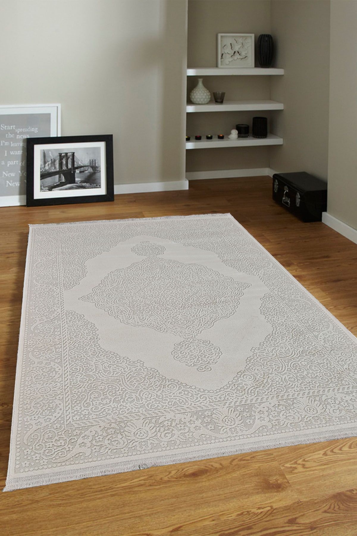 ünalcarpet 4 Metrekare - 6 Metrekare %100 Akrilik (Yün) Salon Oturma Odası Mutfak Halısı Yumuşak Doku Bej Krem