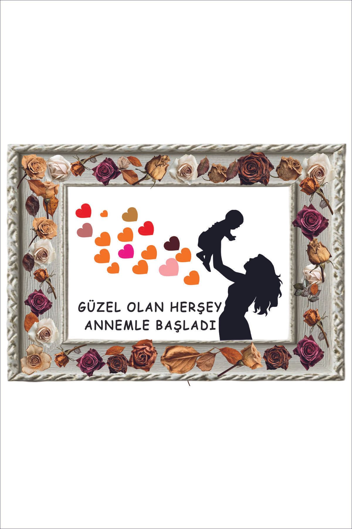Yeni Yıldız Reklam Anneye Hediye Ahşap Çerçeve Görünümlü Çiçekli Tablo 25x35 Cm