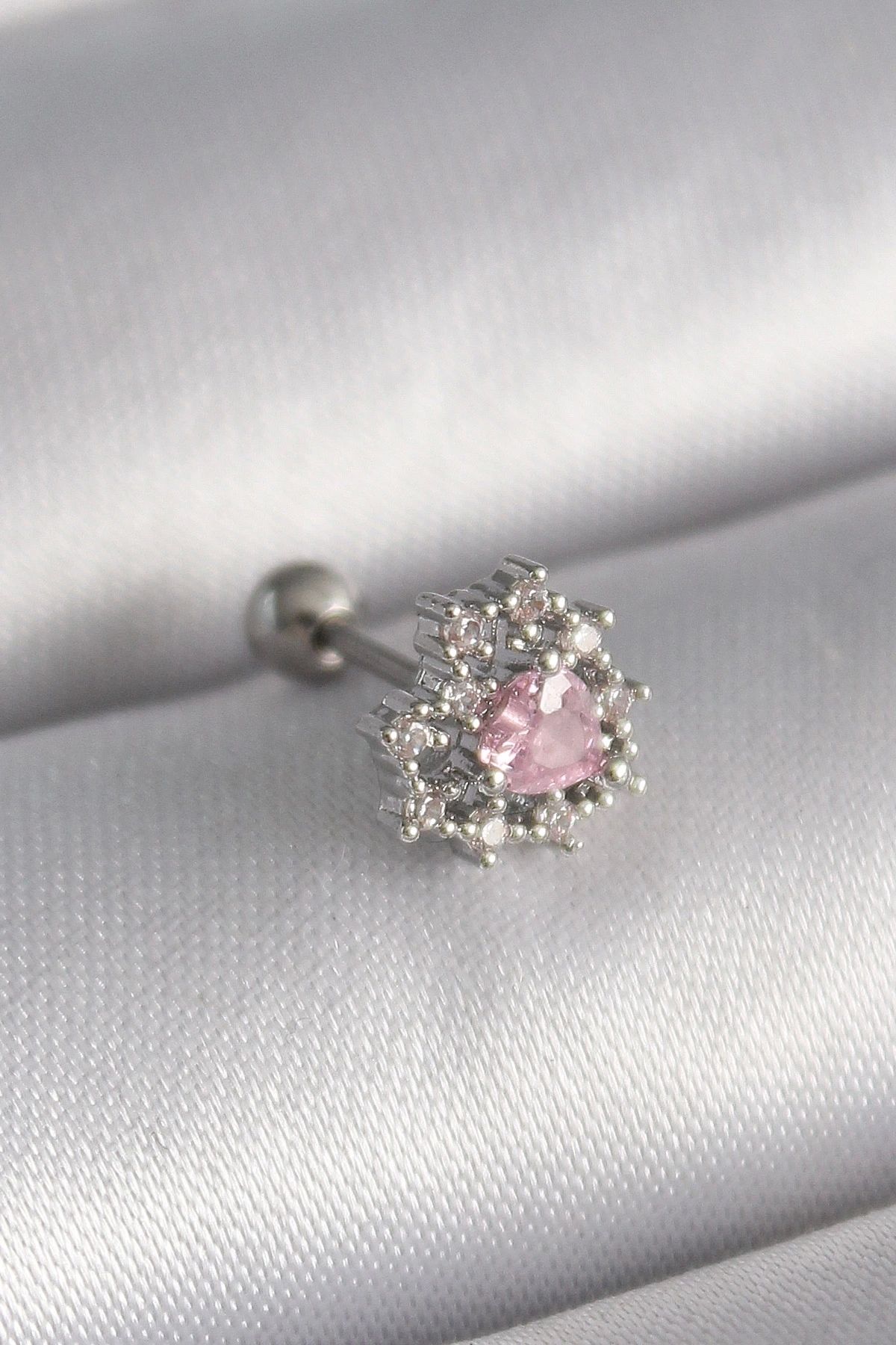 STOREMAX 316L Çelik Gümüş Renk Zirkon Taşlı Kalp Tragus Piercing