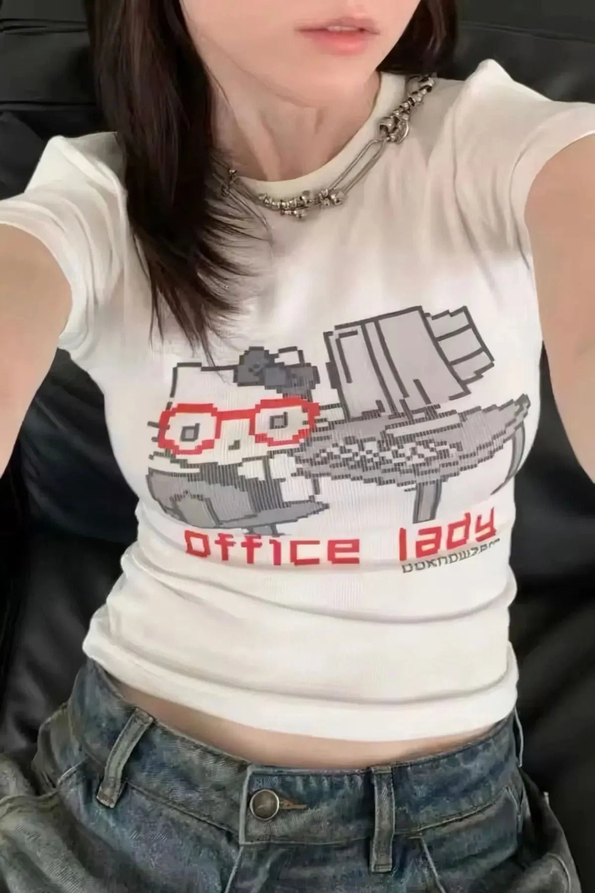 1blood Beyaz Hello Kitty Office Lady Crop