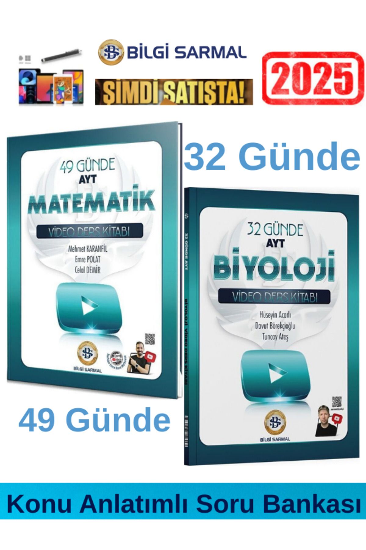 Bilgi Sarmal Yayınları 2025 49 Günde Ayt Matematik+32 Günde Ayt Biyoloji Video Ders Kitabı+Android Kalem