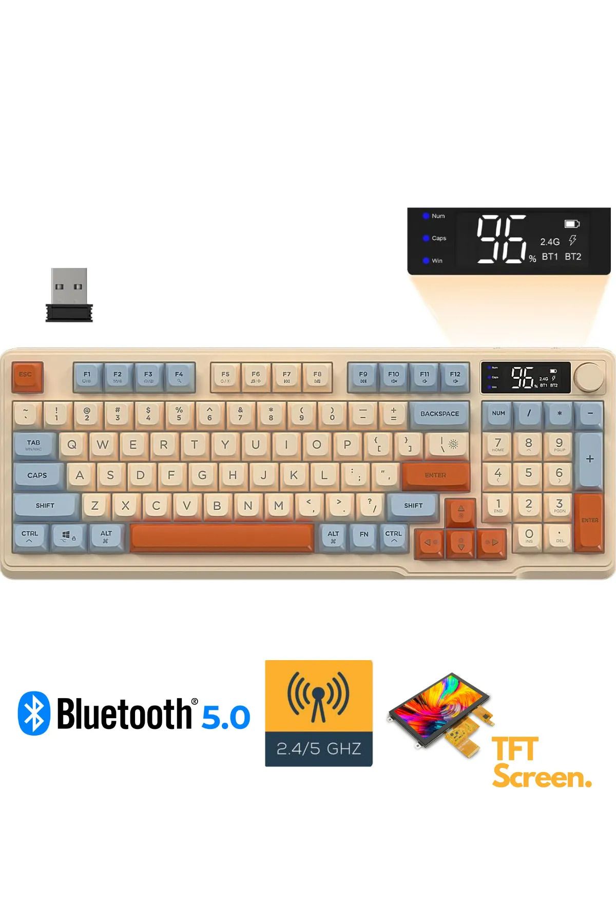 DarkRage Freewolf M96 Mebran 2.4g Bt5.0 Çift Bağlantılı Tft Led Ekranlı Reinbow Gaming Oyuncu Klavyesi