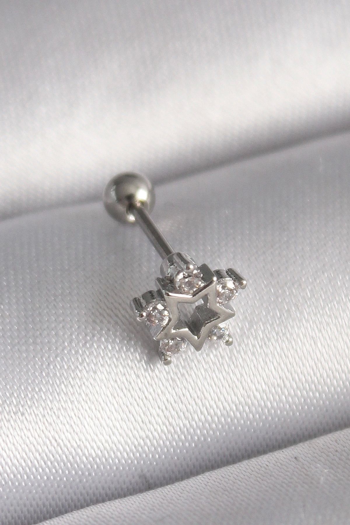 STOREMAX 316L Çelik Gümüş Renk Zirkon Taşlı Yıldız Model Tragus Piercing