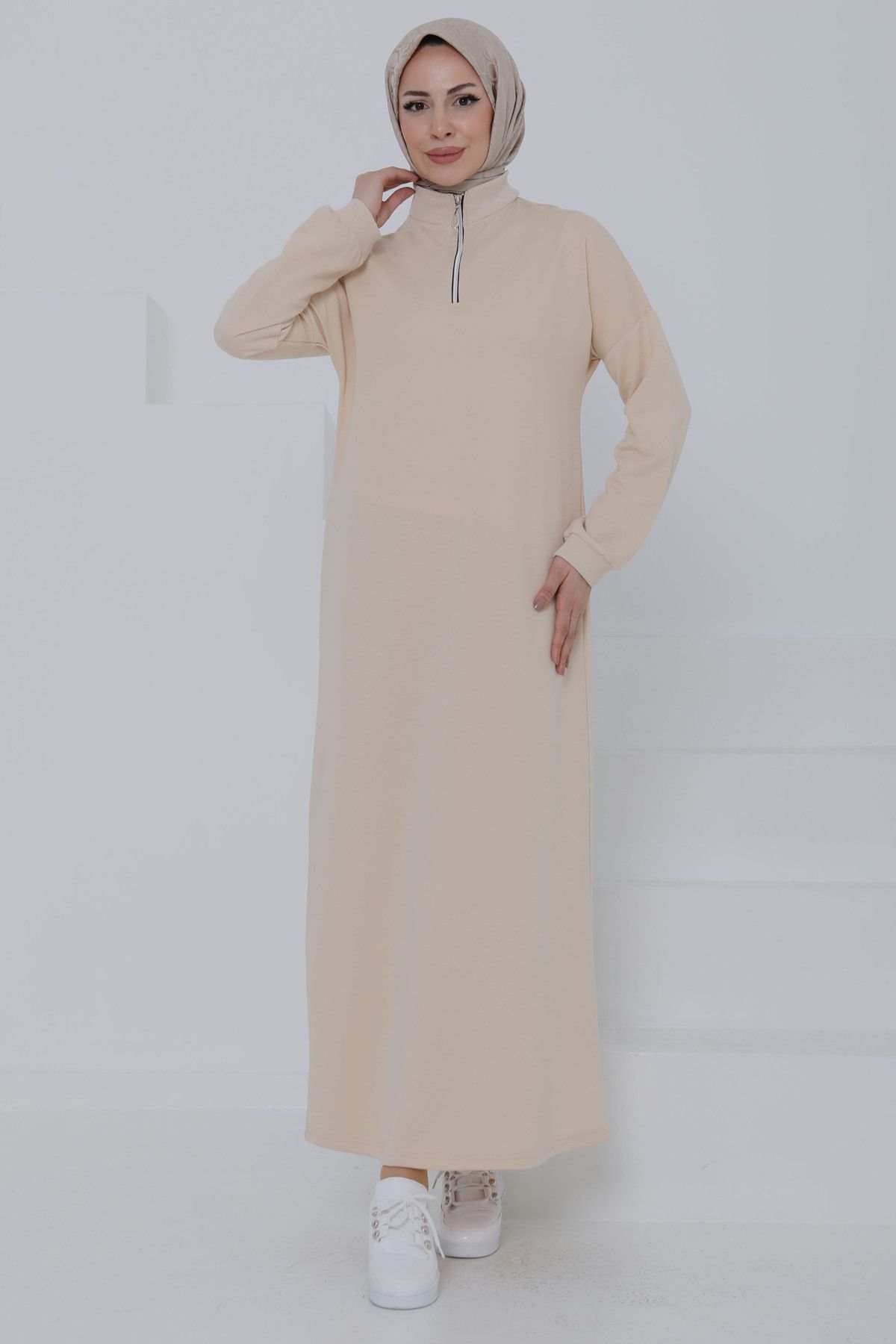 TOFİSA Fermuarlı Elbise Taş - 27046