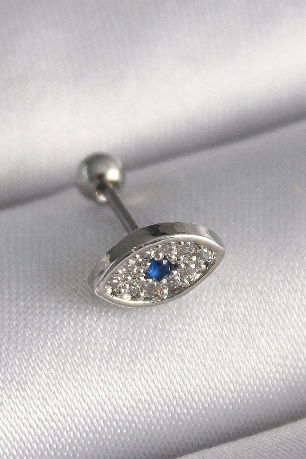 STOREMAX 316L Çelik Gümüş Renk Zirkon Taşlı Göz Tragus Piercing