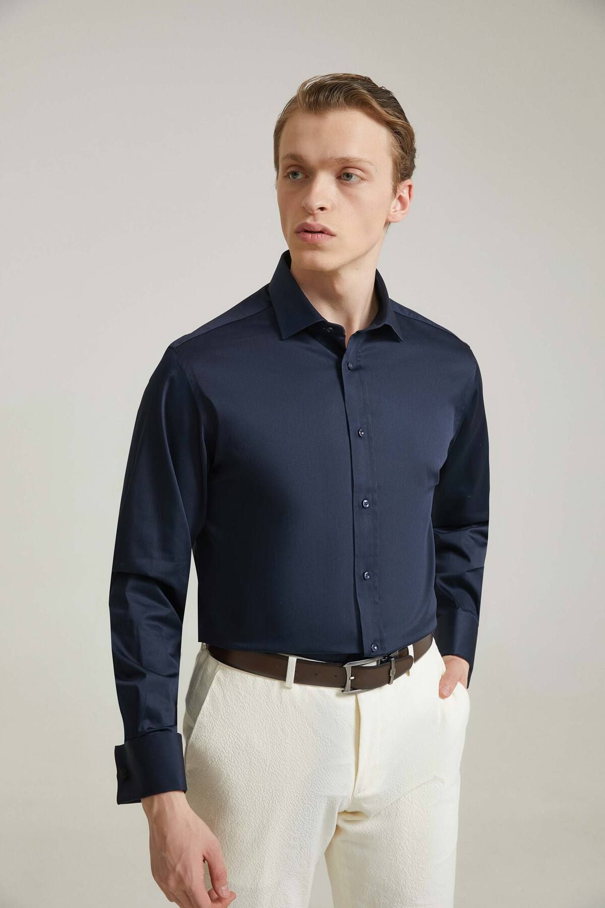 D'S Damat Ds Damat Regular Fit Lacivert Düz Gömlek