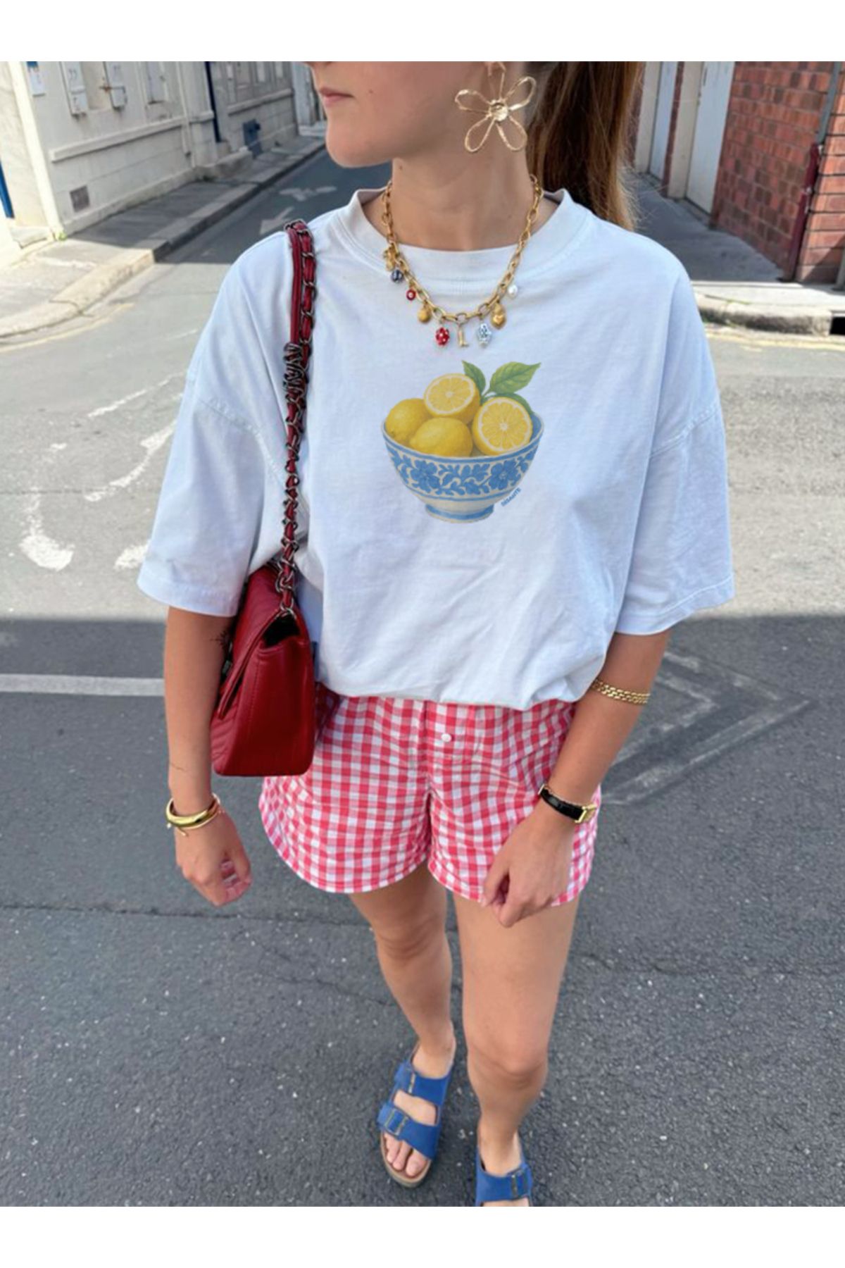 Disante Lemon Baskılı Bisiklet Yaka Basic Trend Kadın T-shirt