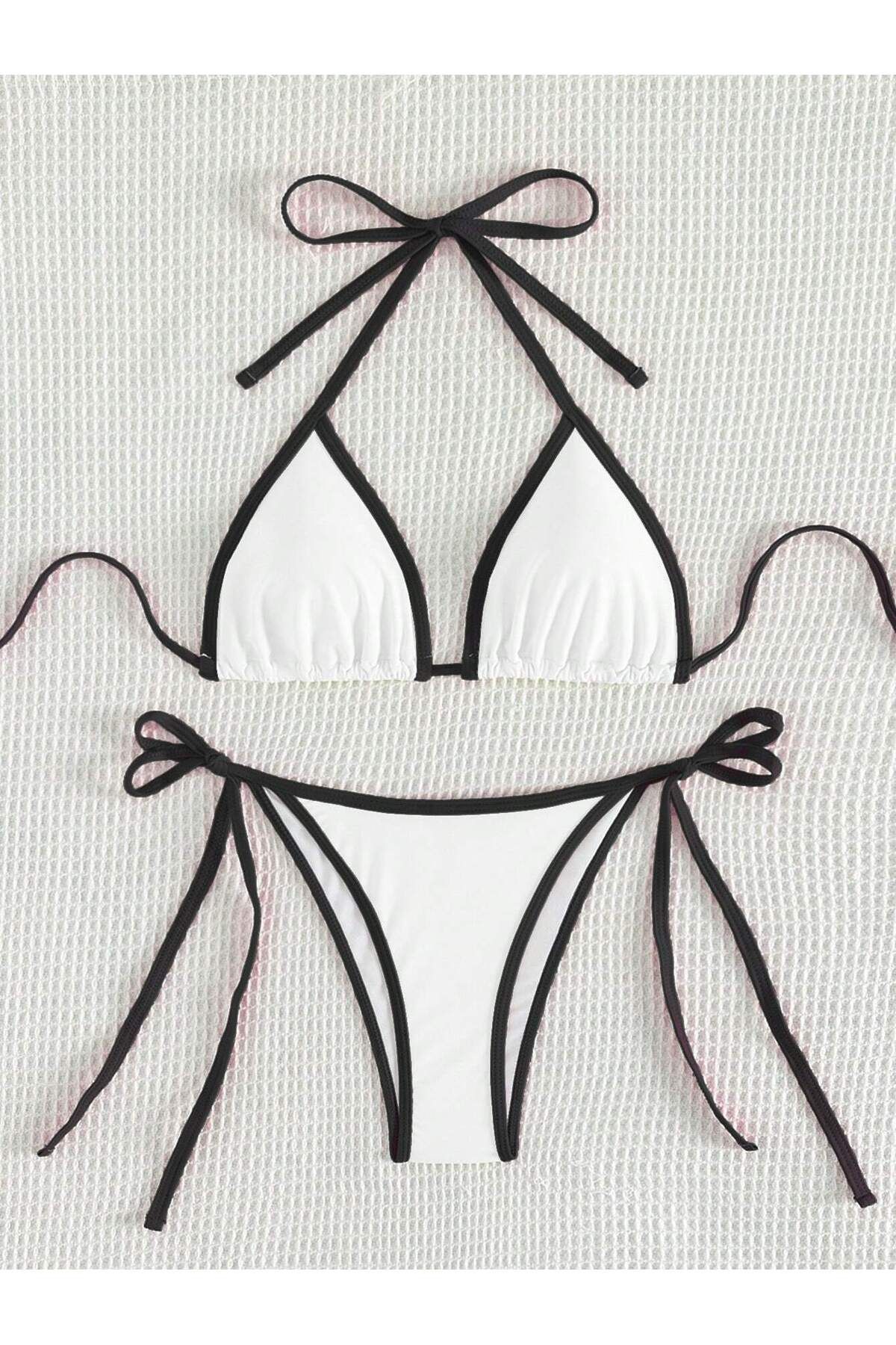 the DIFFerent Minimal Beyaz-Siyah Üçgen Bikini Takım