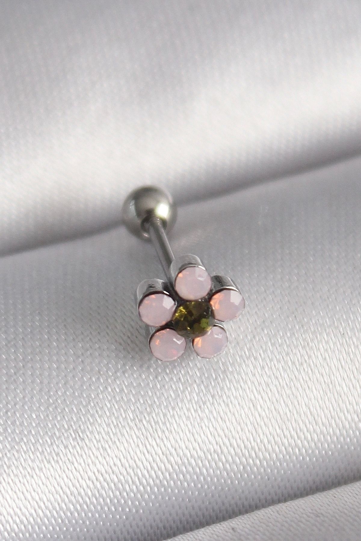 STOREMAX 316L Çelik Gümüş Renk Zirkon Taşlı Çiçek Tragus Piercing