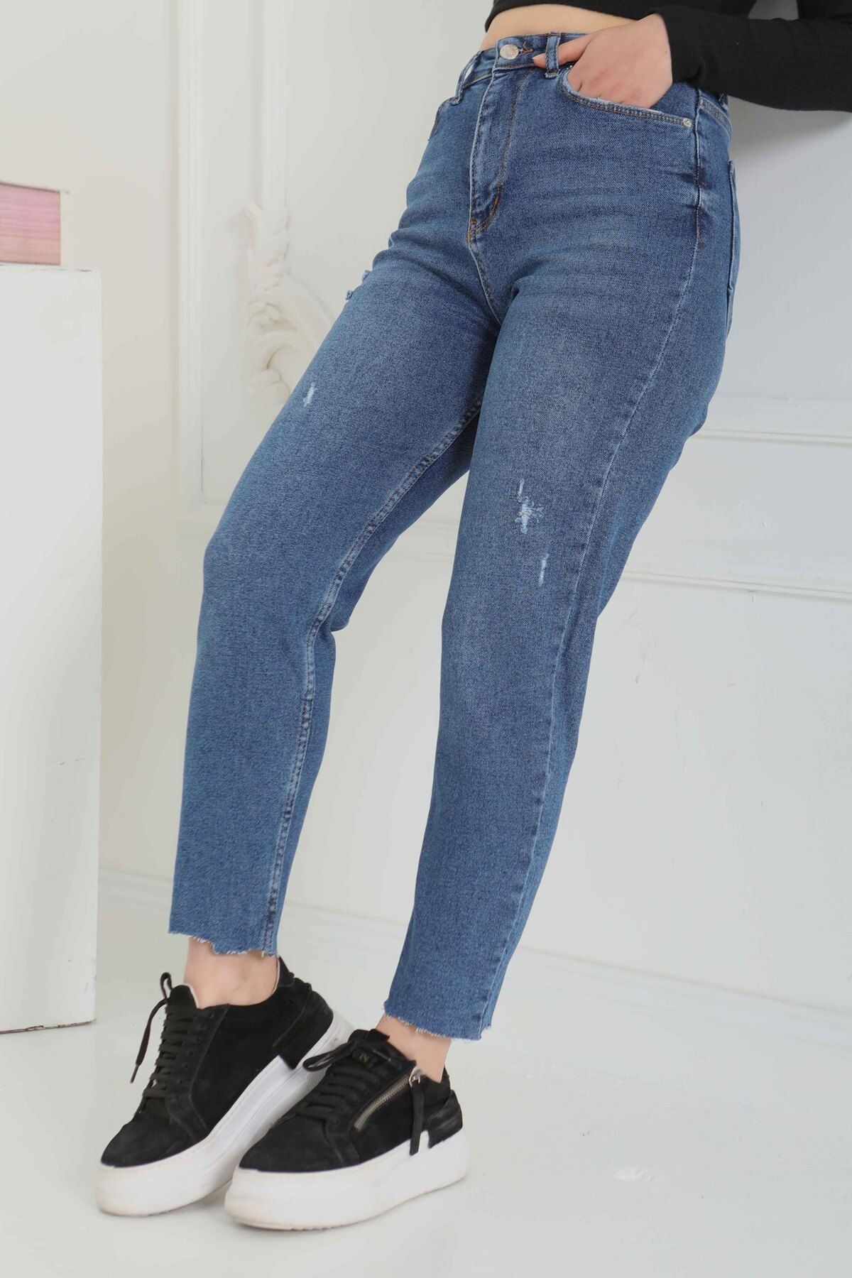 TOFİSA Likralı Mom Kot Pantolon Koyu Mavi - 26852