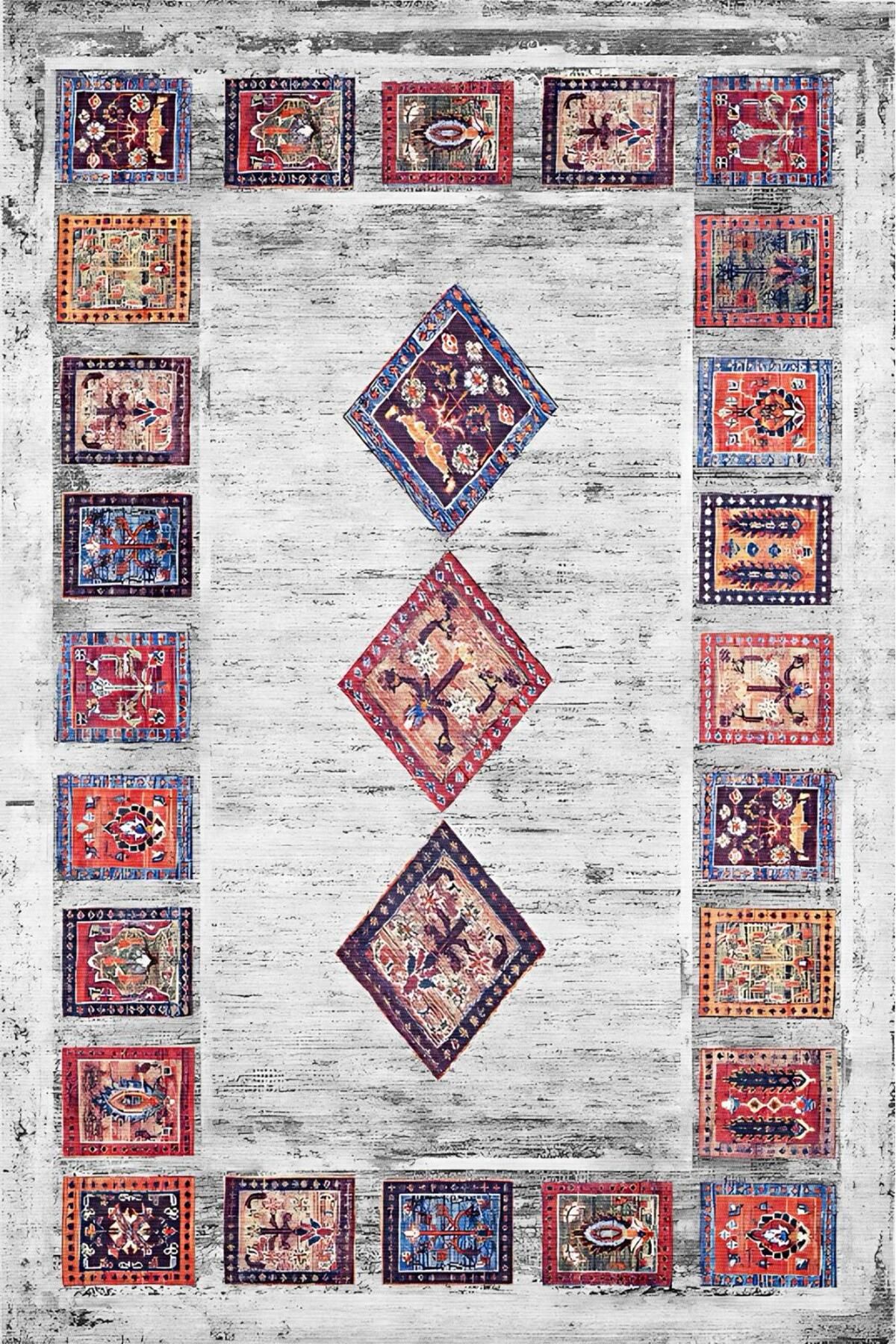 Harikabirev HARİKABİREV | VİNTAGE ESKİTME TARZ OTANTİK MİNİMALİST MODERN DESENLİ| YIKANABİLİR HALI