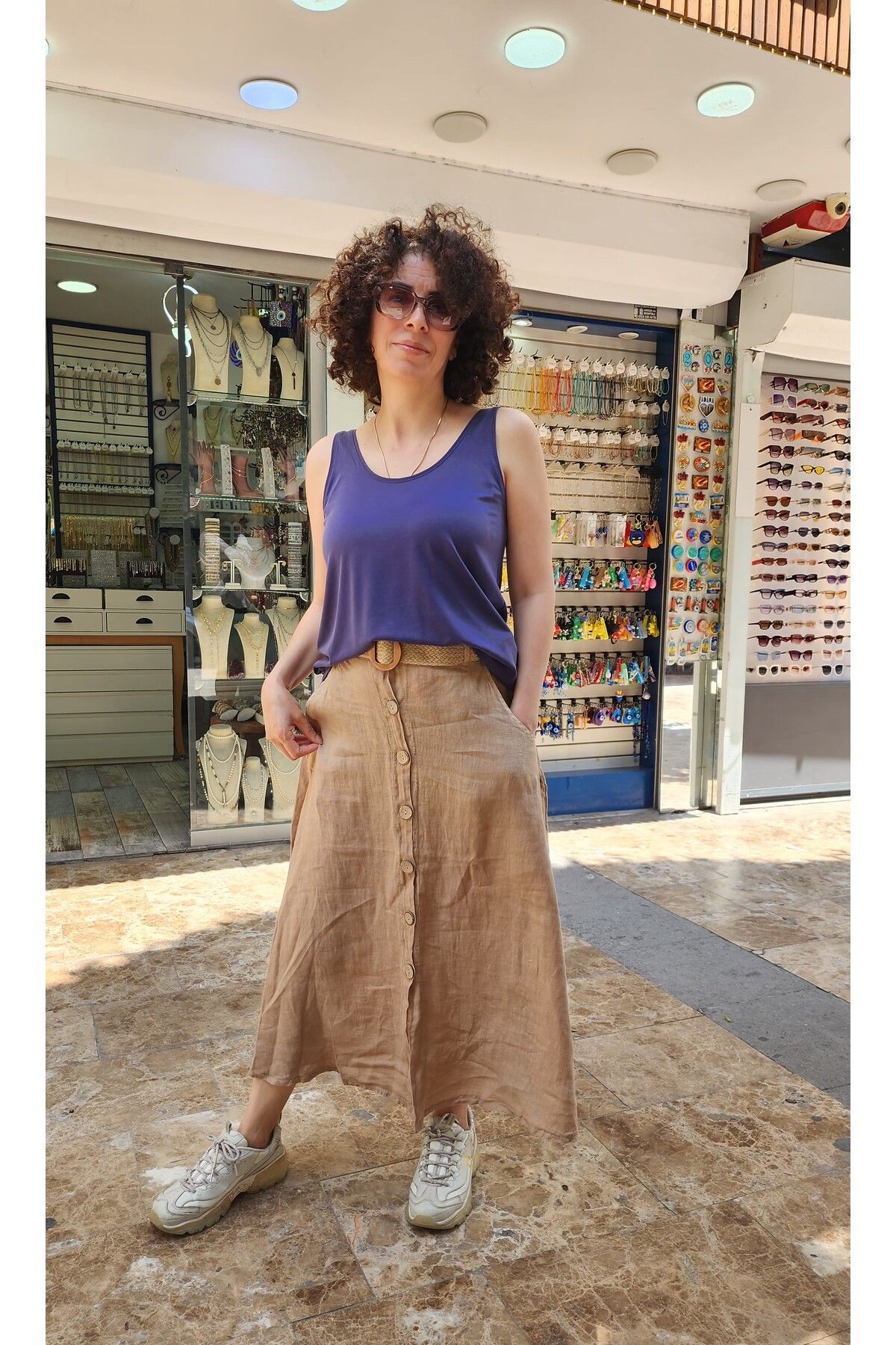 İzmirli Boutique Midi Boy Keten Etek