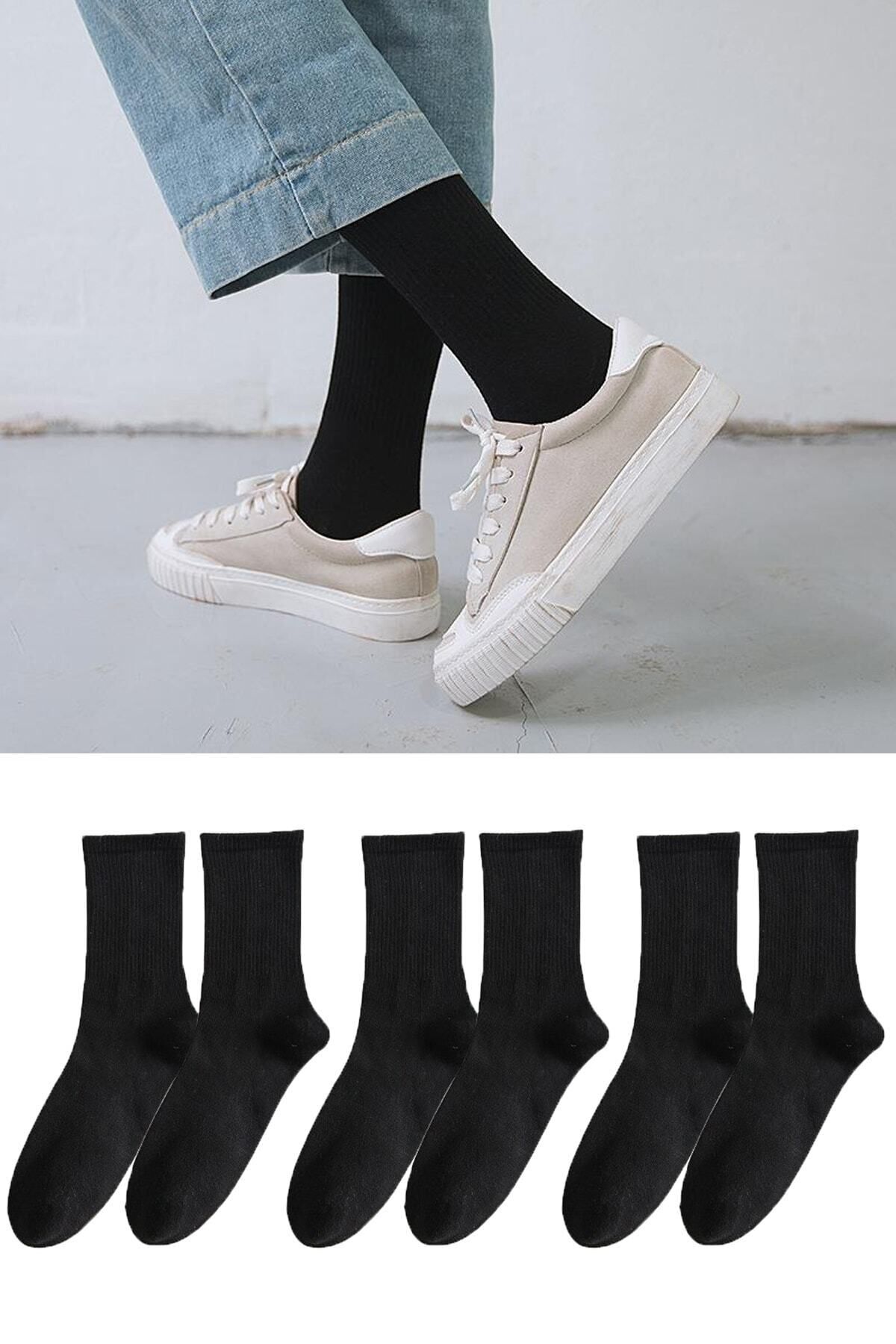 peru moda Unisex 3'lı Düz Tenis Model Çorap