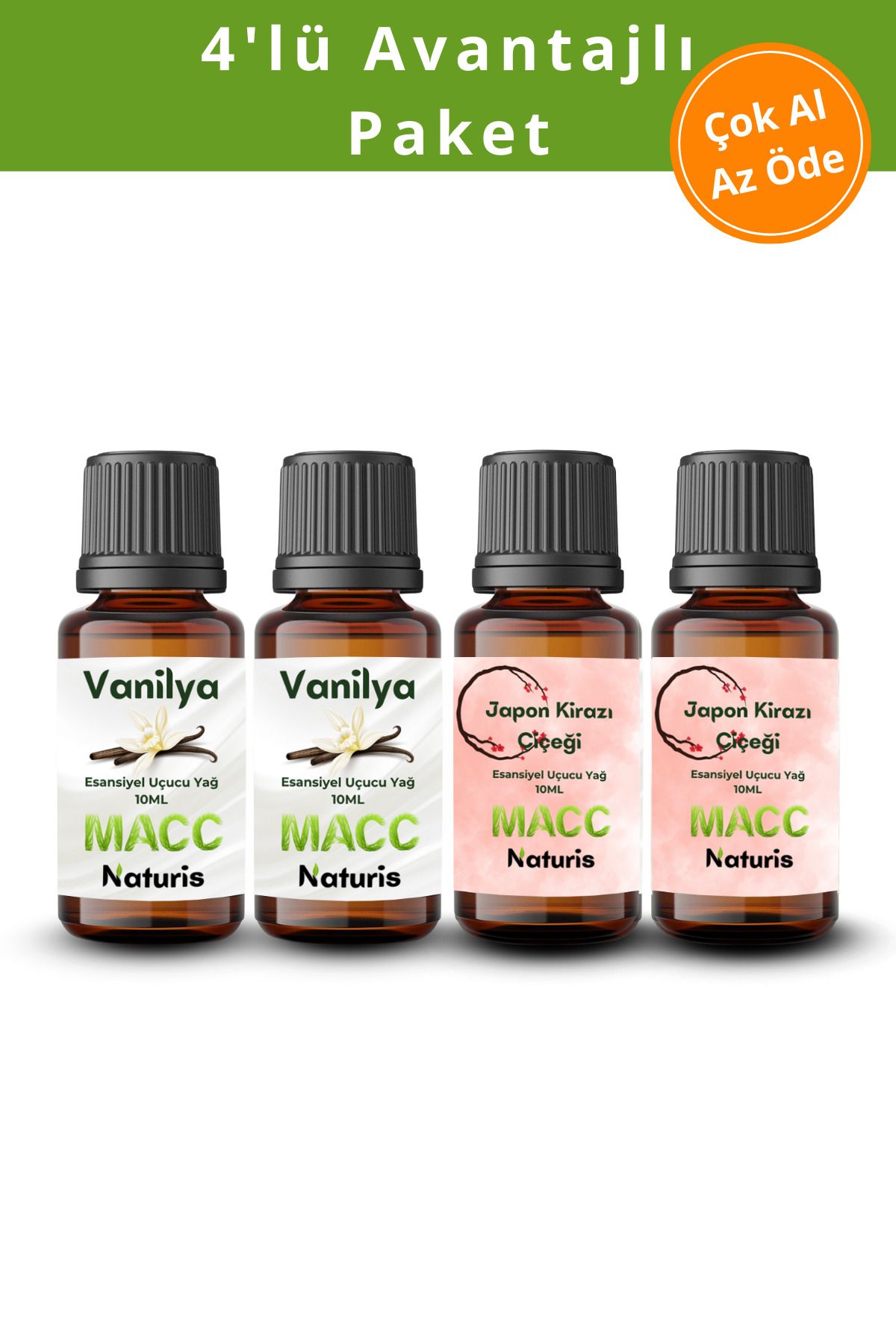 MACC Naturis 4x Favori Seti Esansiyel Uçucu Yağ, Buhurdanlık Yağı,Difüzör Esansı,Oda Kokusu,Çamaşır Yün Topu 10ml