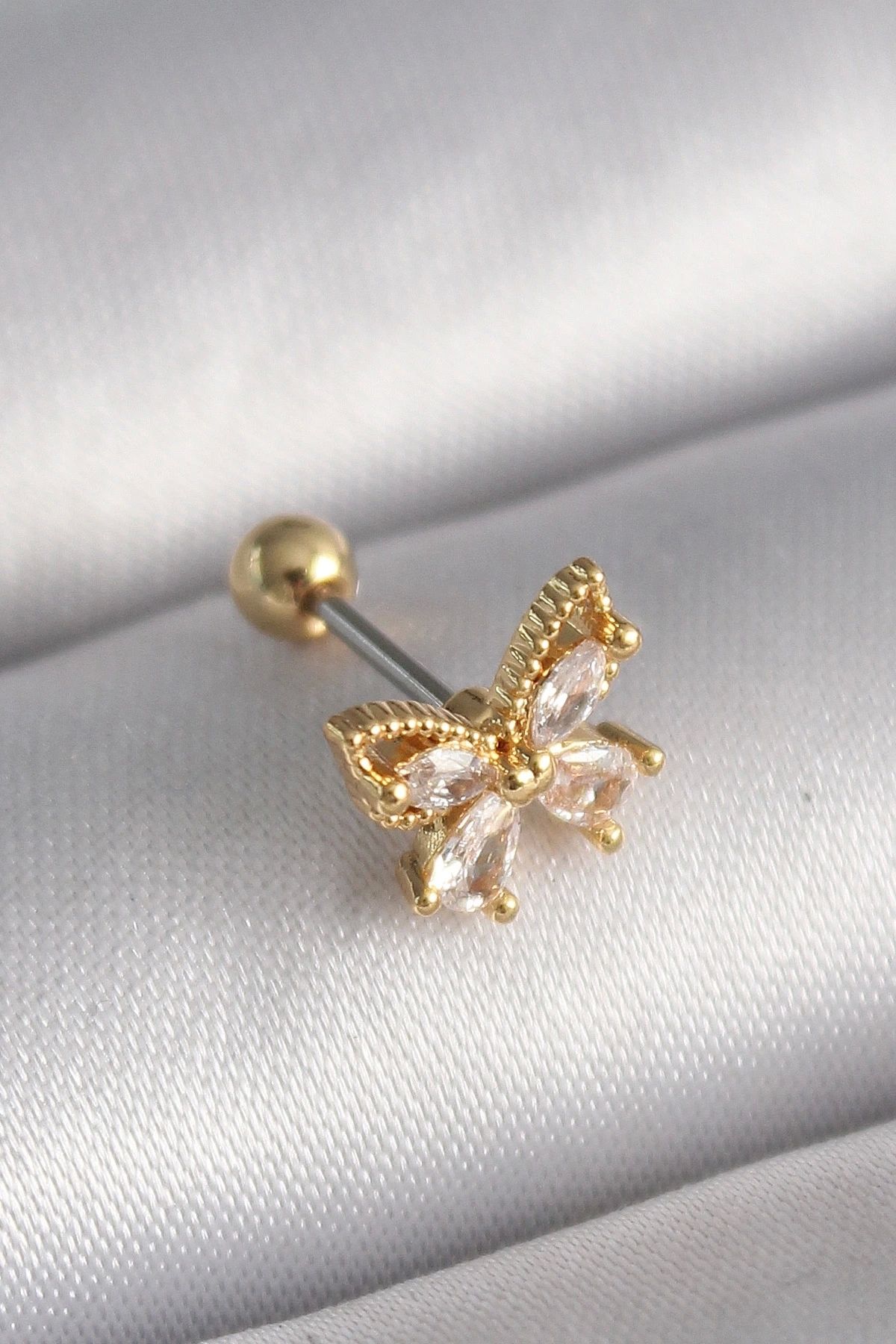 STOREMAX 316L Çelik Gold Renk Zirkon Taşlı Kelebek Tragus Piercing