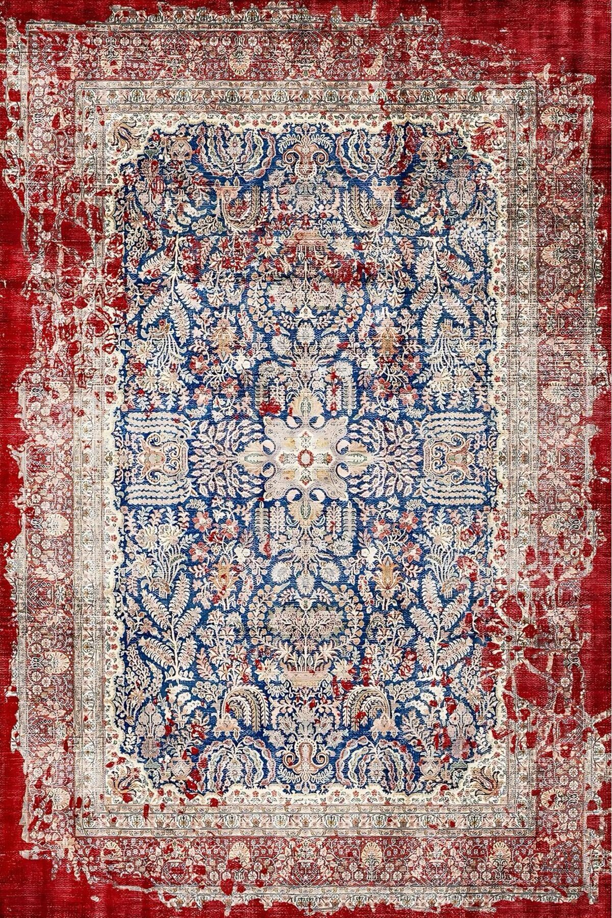Harikabirev HARİKABİREV | VİNTAGE ESKİTME TARZ OTANTİK MİNİMALİST MODERN DESENLİ| YIKANABİLİR HALI