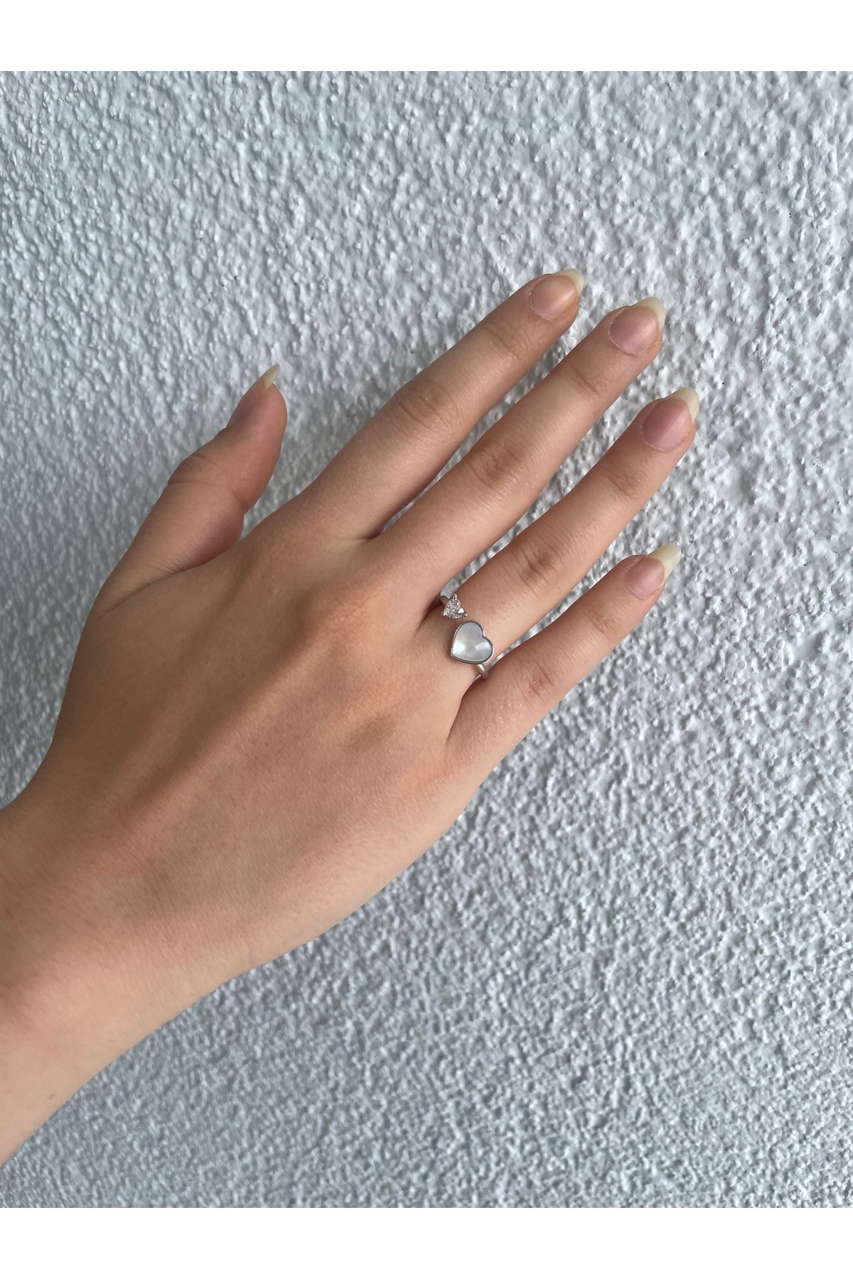 Home Beyaz Kalp Ayarlanabilir Gümüş Renk Kadın Yüzük