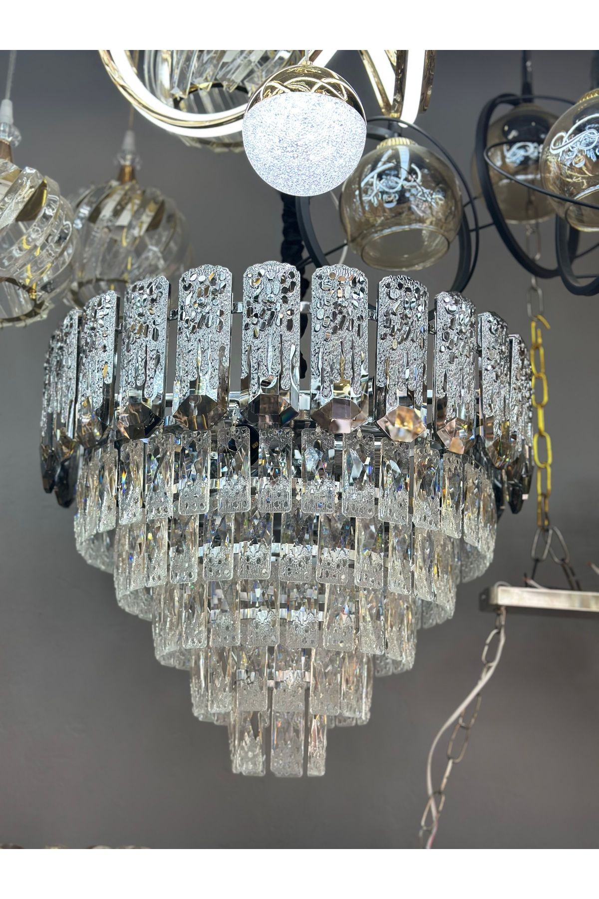 Led 50 CM KRİSTAL LÜX SALON AVİZESİ KROM