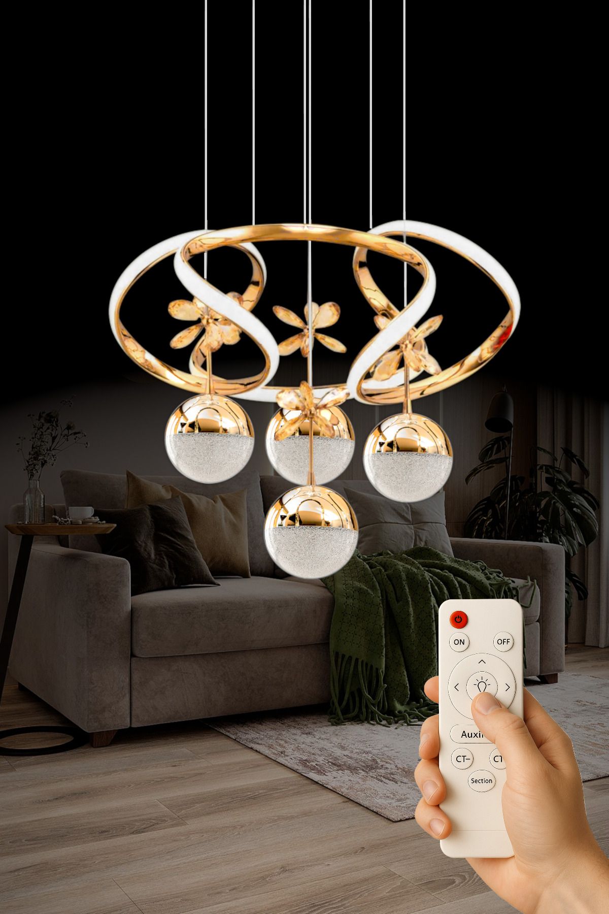 Luna Lighting Yakamoz Model Şık Tarz Modern Salon Yemek Yatak Odası Mutfak Gold Kaplama 3 Renk Ledli Avize