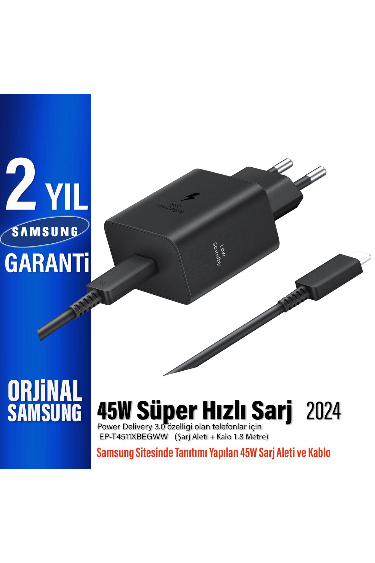 Samsung 45W Type C Süper Hızlı Şarj Aleti ve Kablosu EP-T4511XBEGWW (Samsung Türkiye Garantili) T4511X