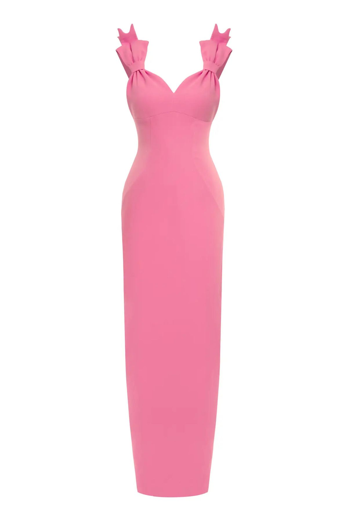 Keikei Pembe krep kolsuz uzun elbise