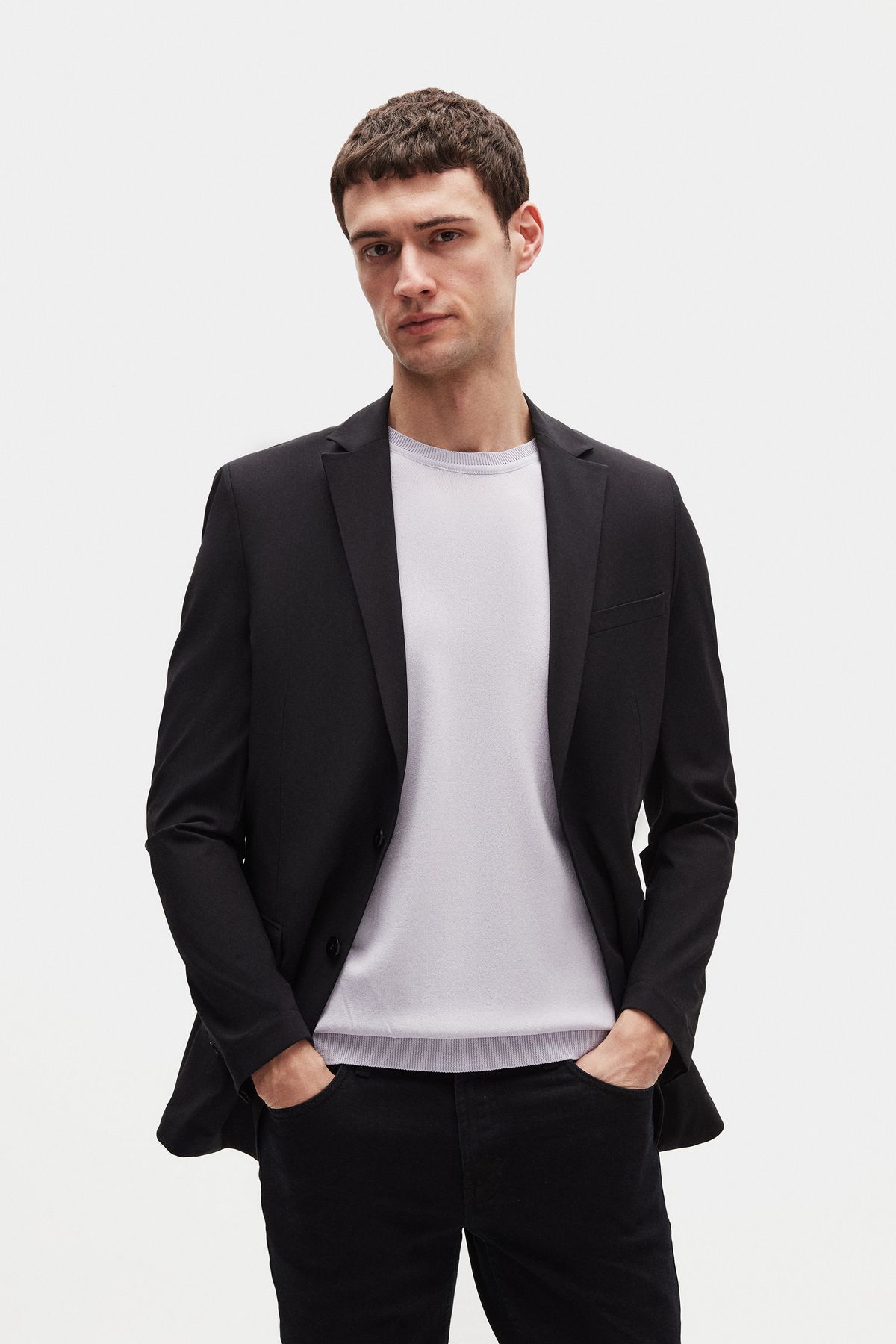 D'S Damat Ds Damat Slim Fit Siyah Çizgili Kumaş Ceket