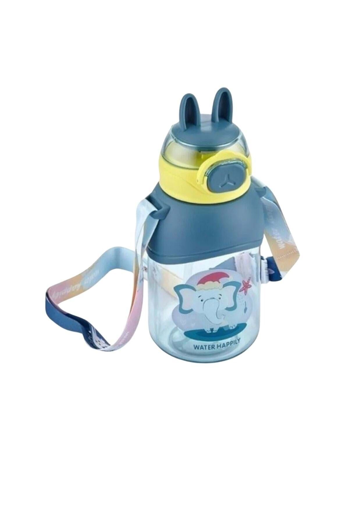 wakawakakidsstore Tavşan Kulaklı Pembe Çocuk Pipetli Suluk Matarası (400 ml) - İndigo - 2-8 YAŞ