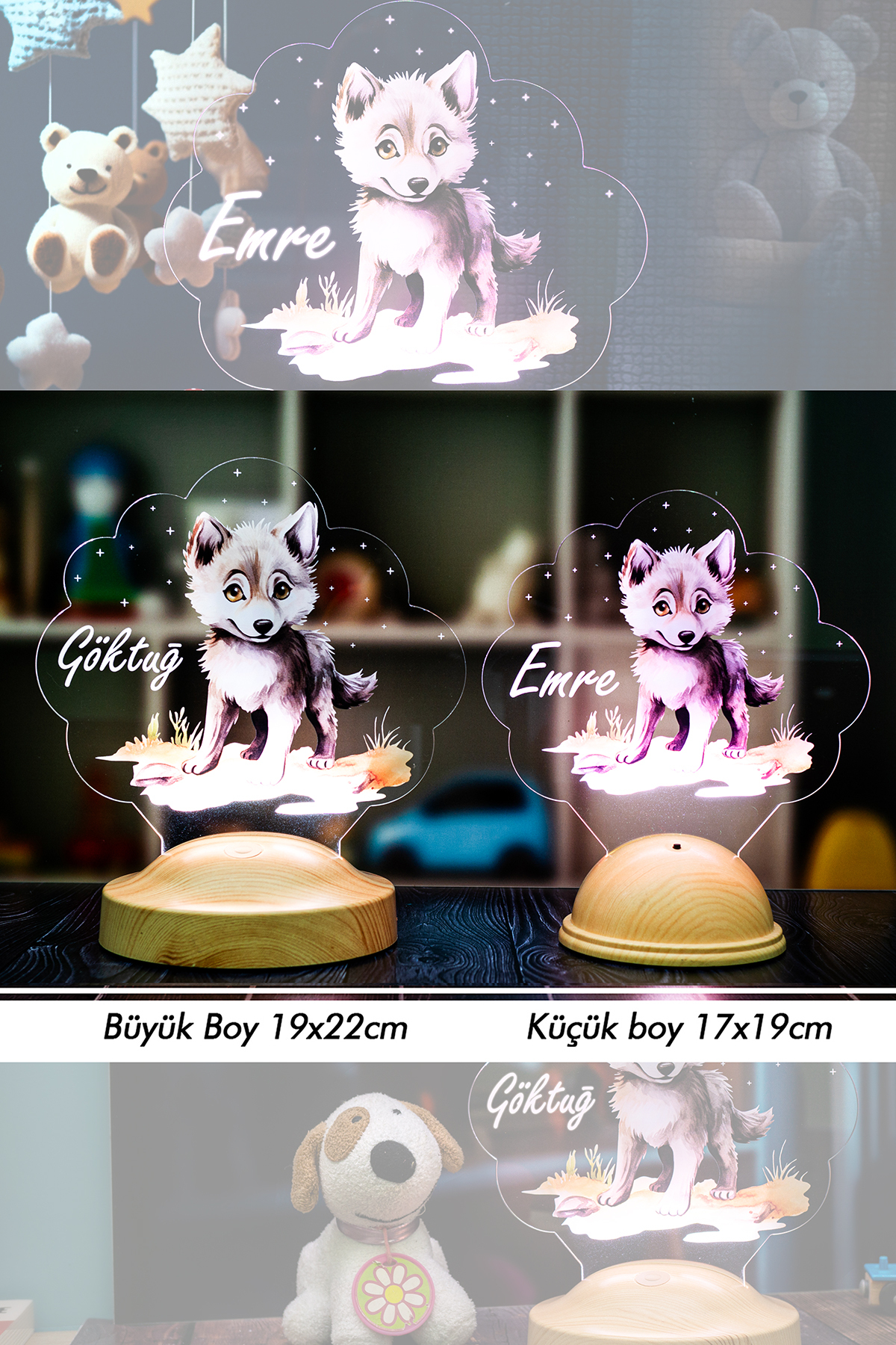 SEVGİLAMBASI Sevimli Kurt Çocuk Odası Gece Lambası, Kurt Köpeği Bebek Doğum Günü Hediyesi, İsimli Çocuk Hediyesi fotoğrafı 3 (önizleme)