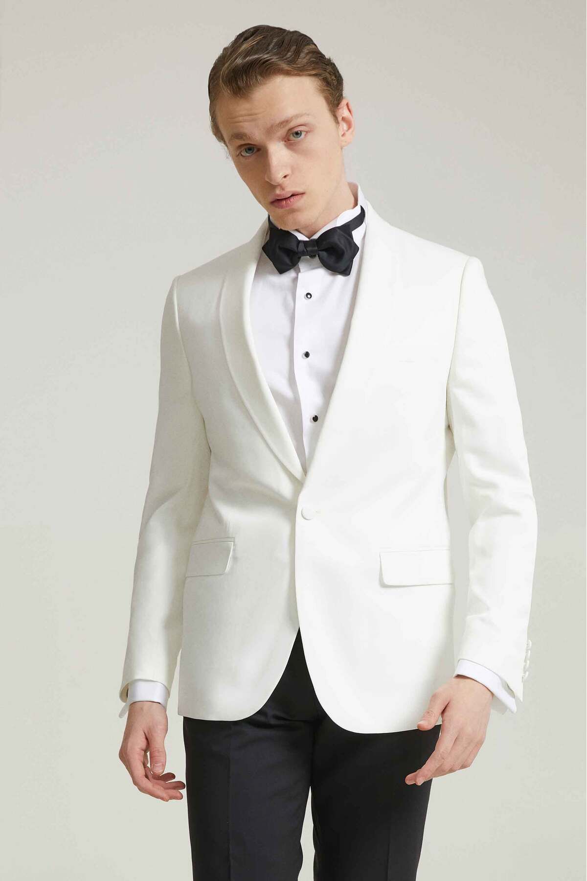 Twn Slim Fit Ekru Düz Smokin Takim Elbise
