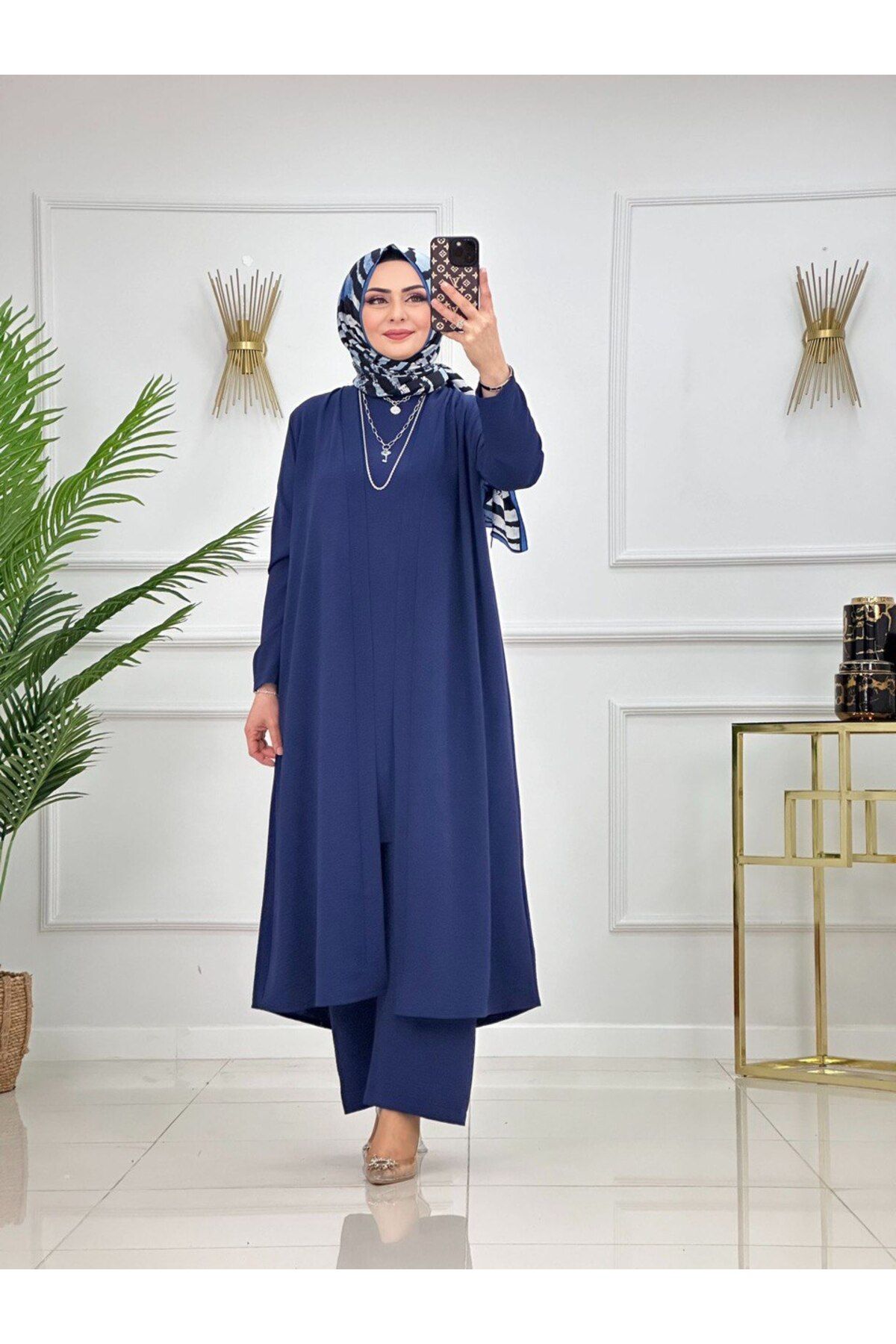 Enans Design Kadın Tesettür 3'Lü Takım Abaya Kap & İçlik Tunik & Pantolon