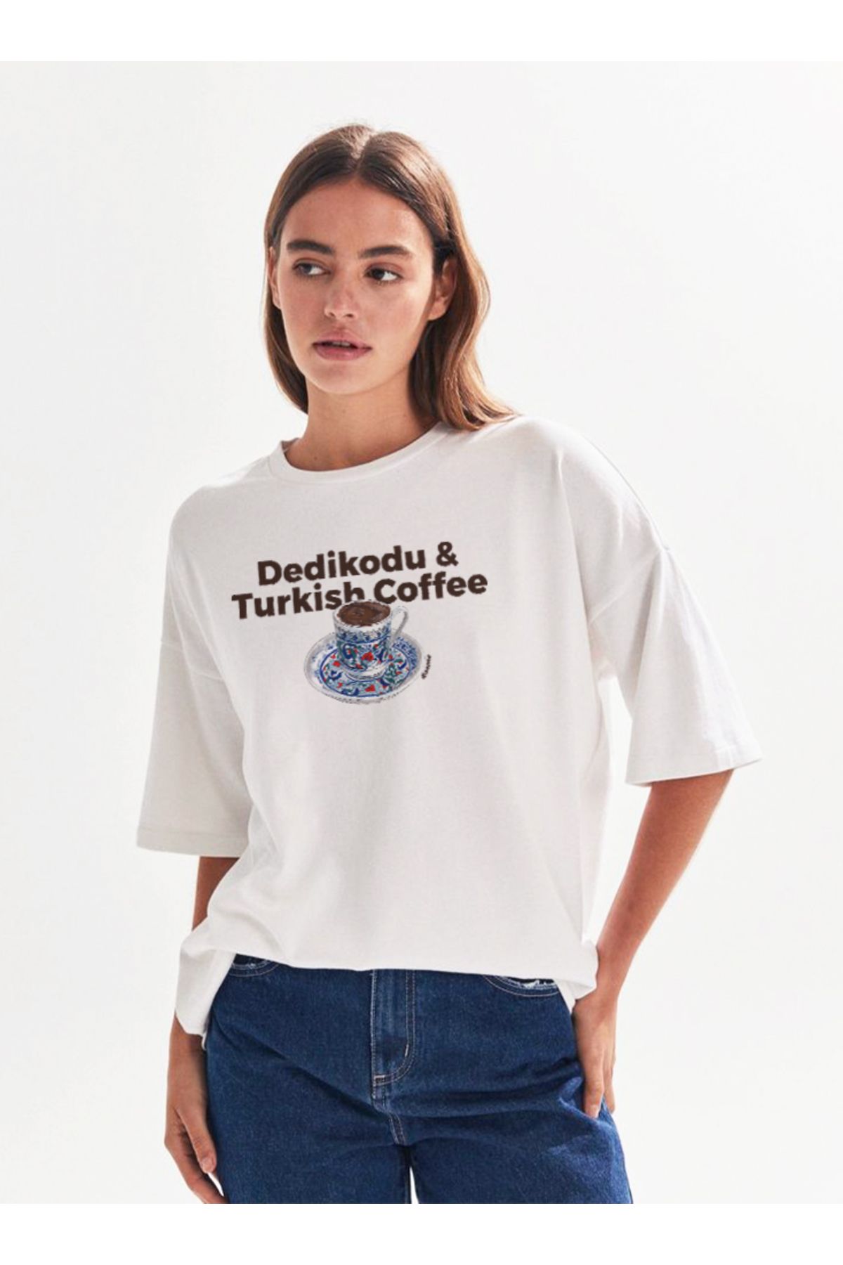 Disante Turkish Coffee Pancake Baskılı Bisiklet Yaka Basic Trend Kadın T-shirt