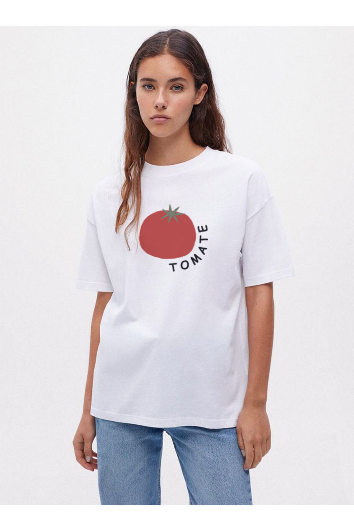Disante Tomate Baskılı Bisiklet Yaka Basic Trend Kadın T-shirt