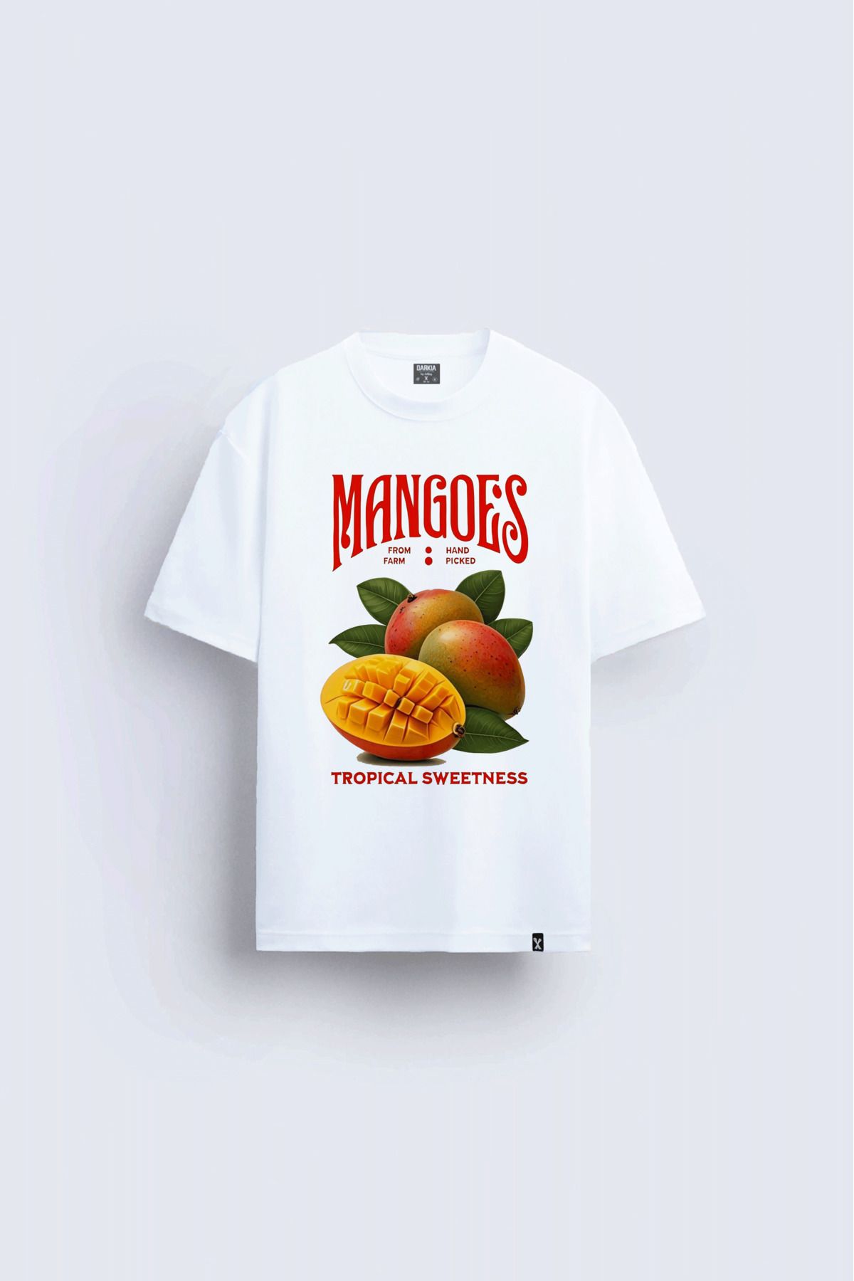 sielta Mango Meyve Baskılı Bisiklet Yaka Unisex Beyaz Tişört T-shirt
