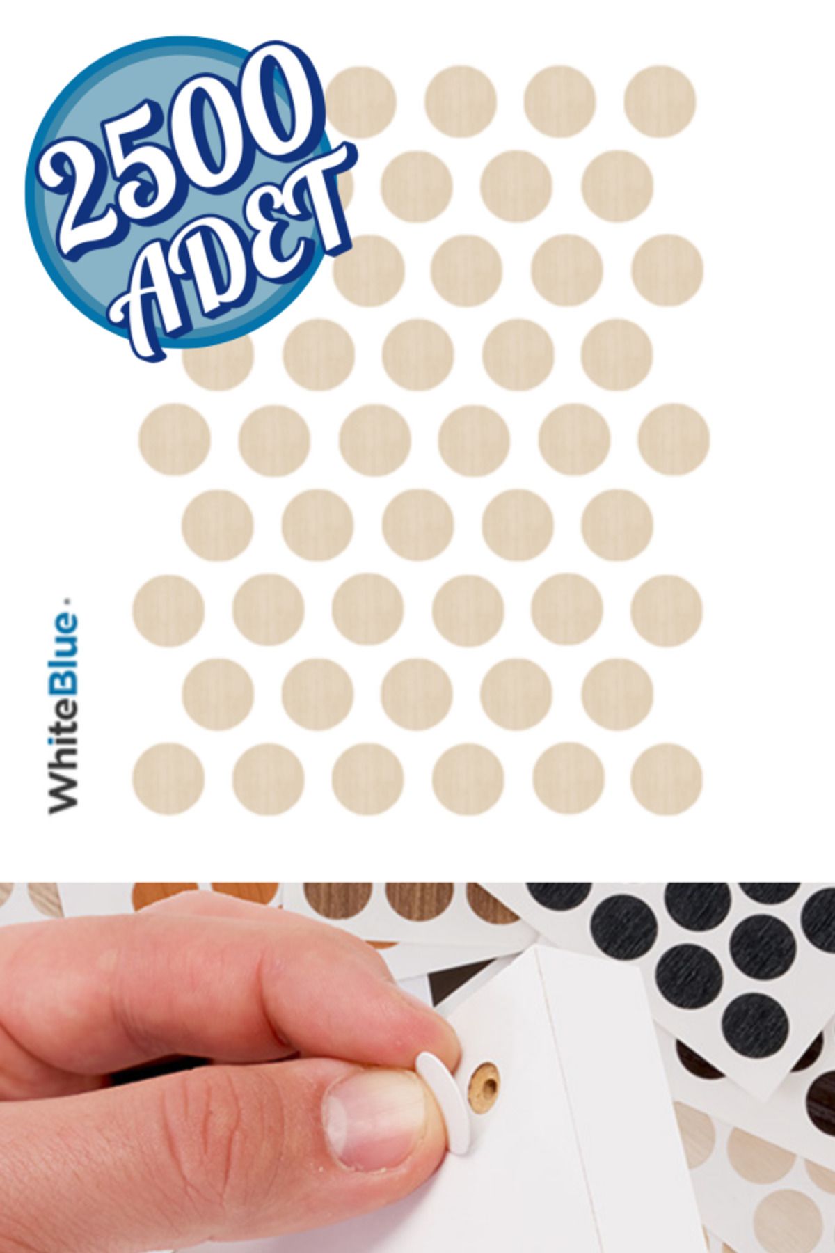 WhiteBlue Akça Ağaç Vida Tapası Yapışkanlı 14mm