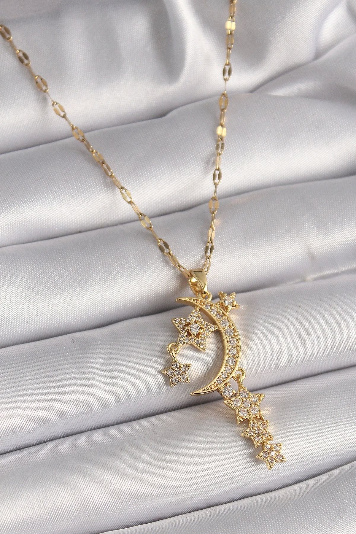 STOREMAX 316L Çelik Gold Renk Zincir Zirkon Taşlı Hilal Yıldız Figür Sallantı Detay Kadın Kolye