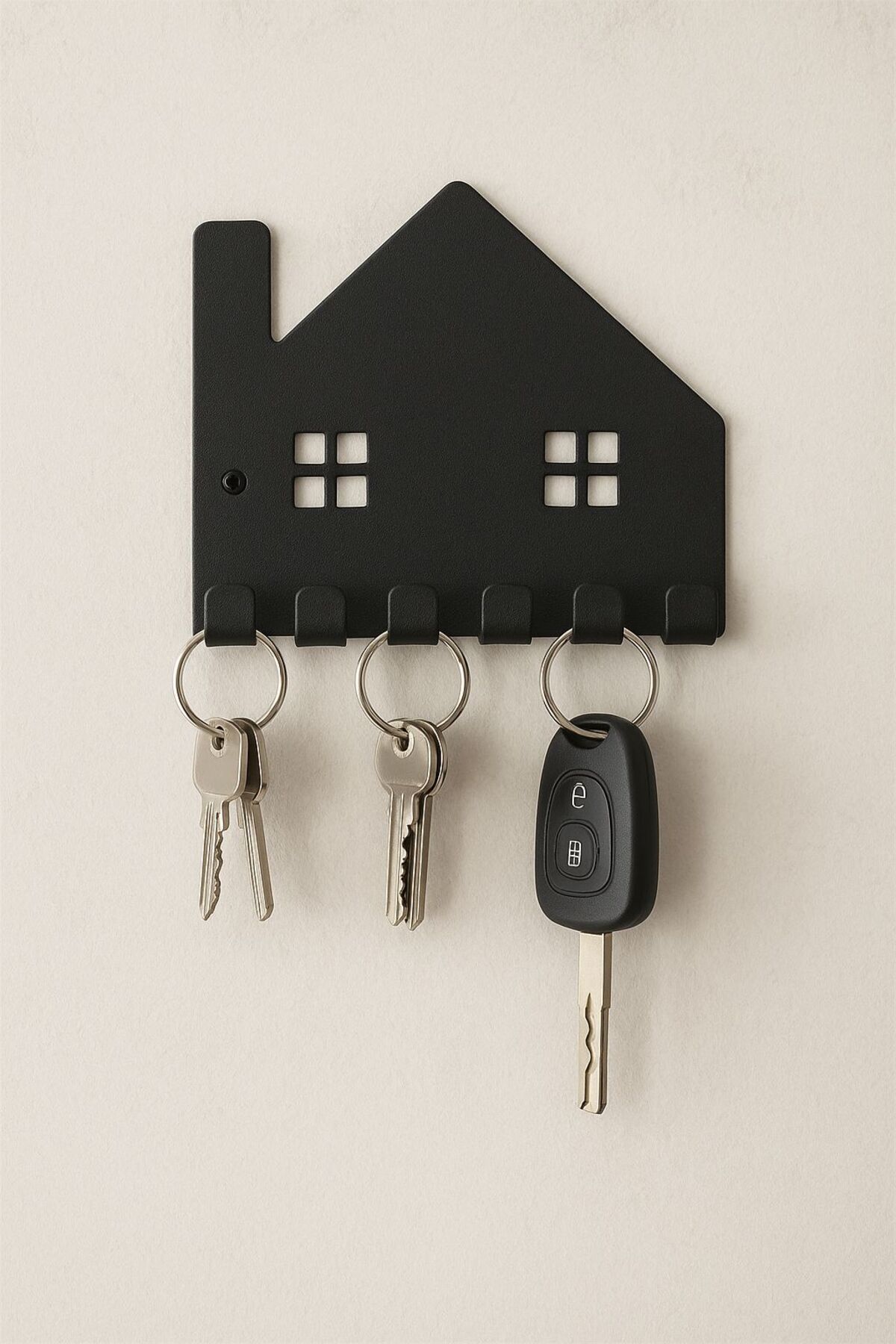 3art Metal Ev Şeklinde Lazer Kesim Metal Anahtarlık Askısı - 6 Kancalı, Duvar Tipi - Keys