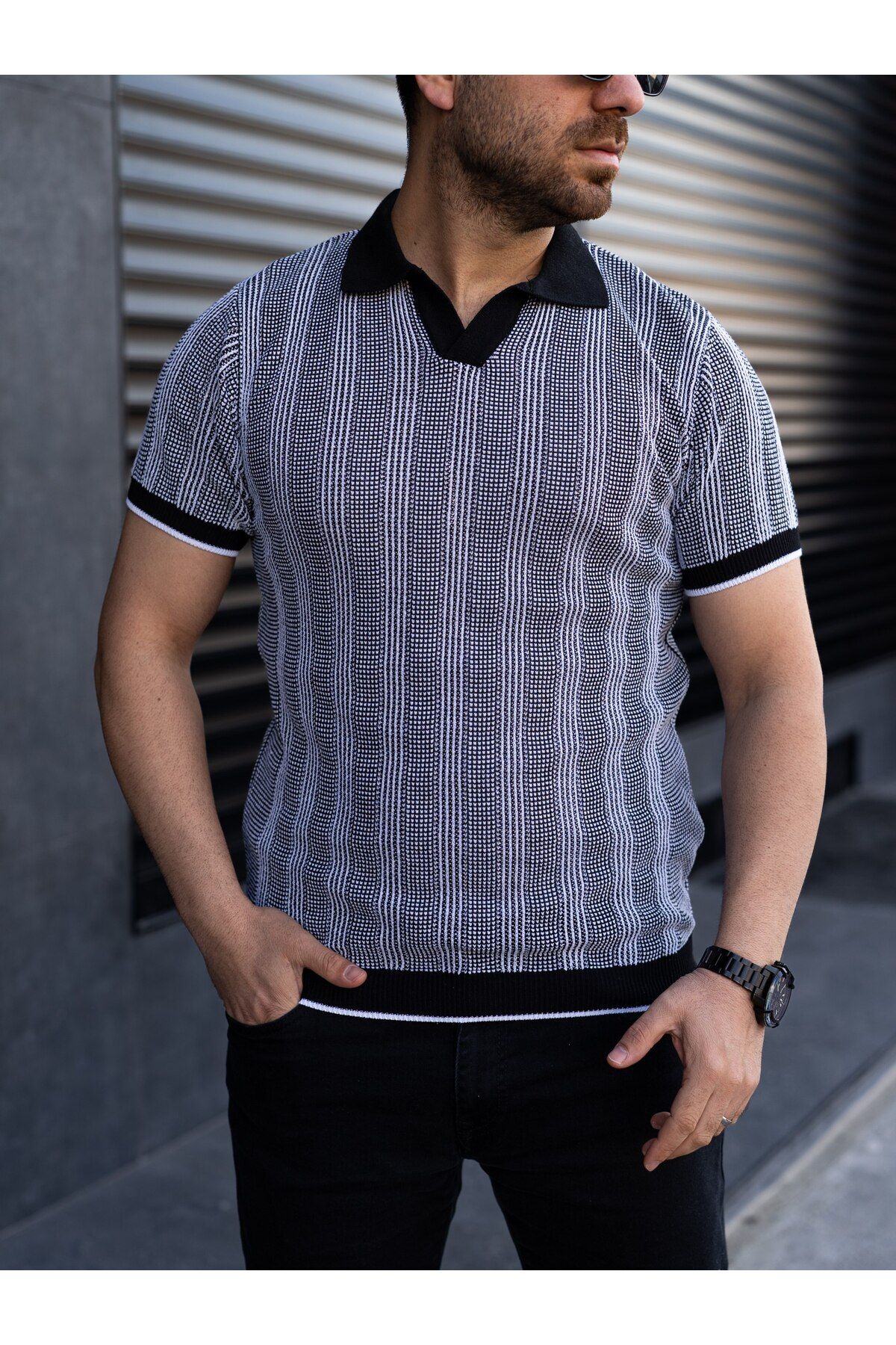ROBERTO BORNOVA Çift Renk Hemşire Yaka Triko Tshirt