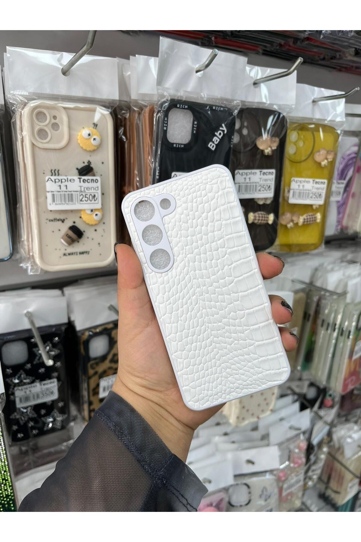 TECNOTREND GALAXY S21 FE Dokulu Yüzey Çekmeye Dayanıklı Cep Telefon Kılıfı Pu Deri Kaplamalı Yumuşak