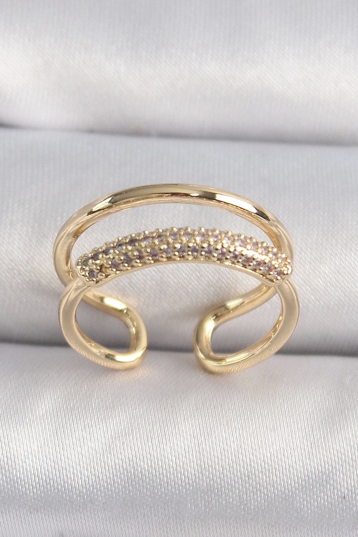 STOREMAX Pirinç Gold Renk Zirkon Taşlı Kadın Yüzük