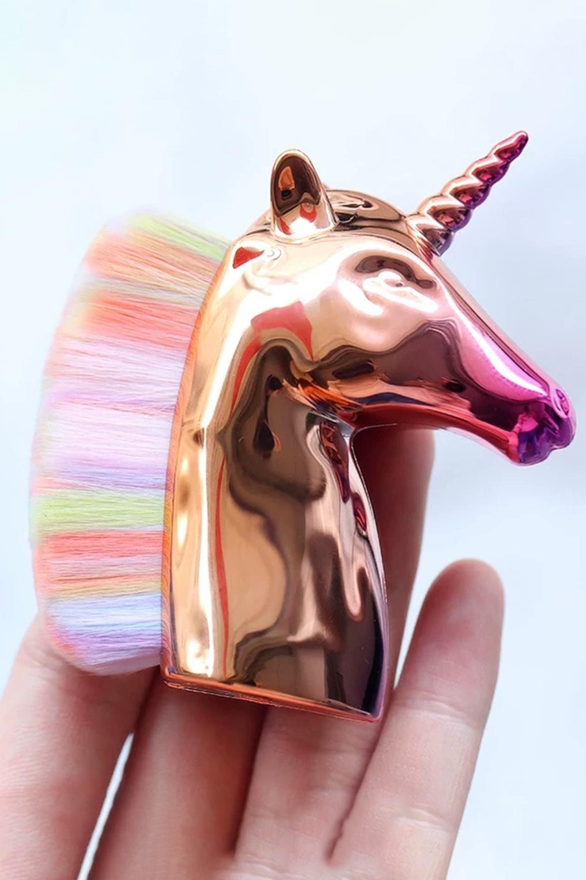 TAKIŞTIR Altın Renk Unicorn Figürlü Allık/Makyaj Fırçası