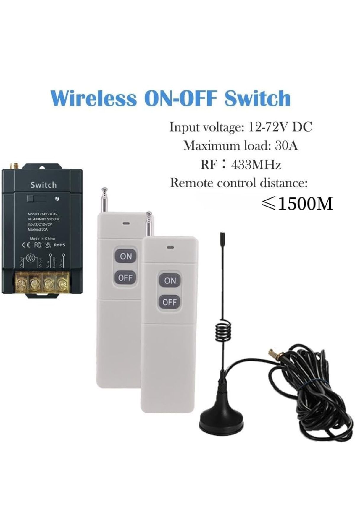 AnkaShop Kablosuz Uzaktan Kumanda DC 12 - 72 V RF 1500 Metre 12v Adaptörlü Uzun Mesafe Rf Kapı Kontrol Seti
