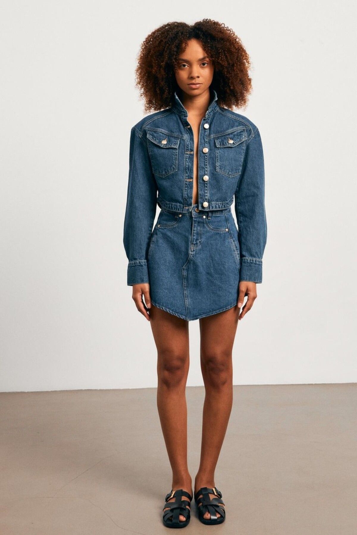 yourname collection Vatkalı Crop Mavi Kadın Denim Ceket