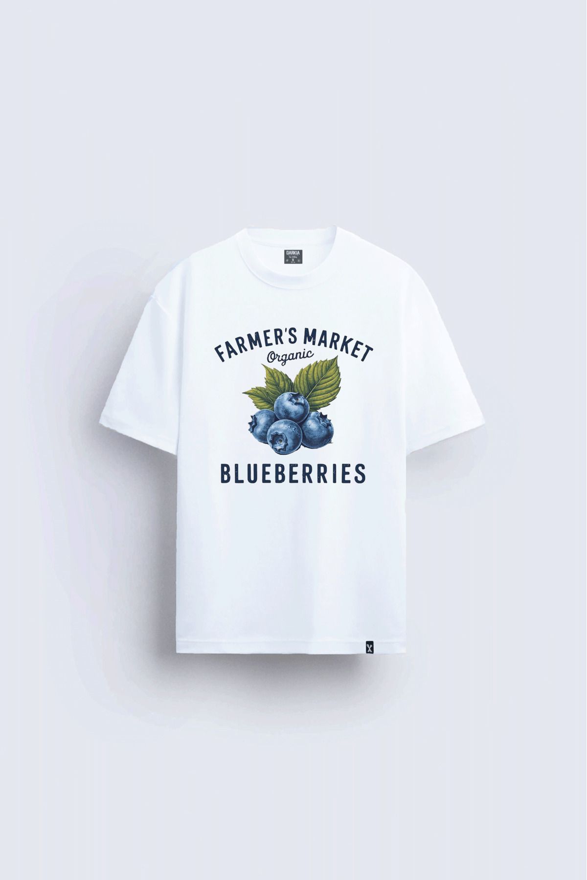 sielta Yaban Mersini Blueberry Baskılı Bisiklet Yaka Unisex Beyaz Tişört T-shirt