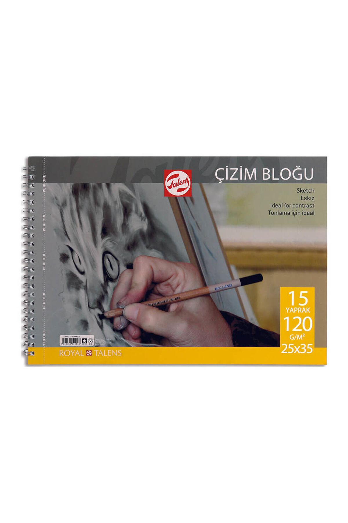 Talens ESKİZ DEFTERİ KARTON KAPAK SPİRALLİ 25x35 120 GR 15 YP PERFORELİ