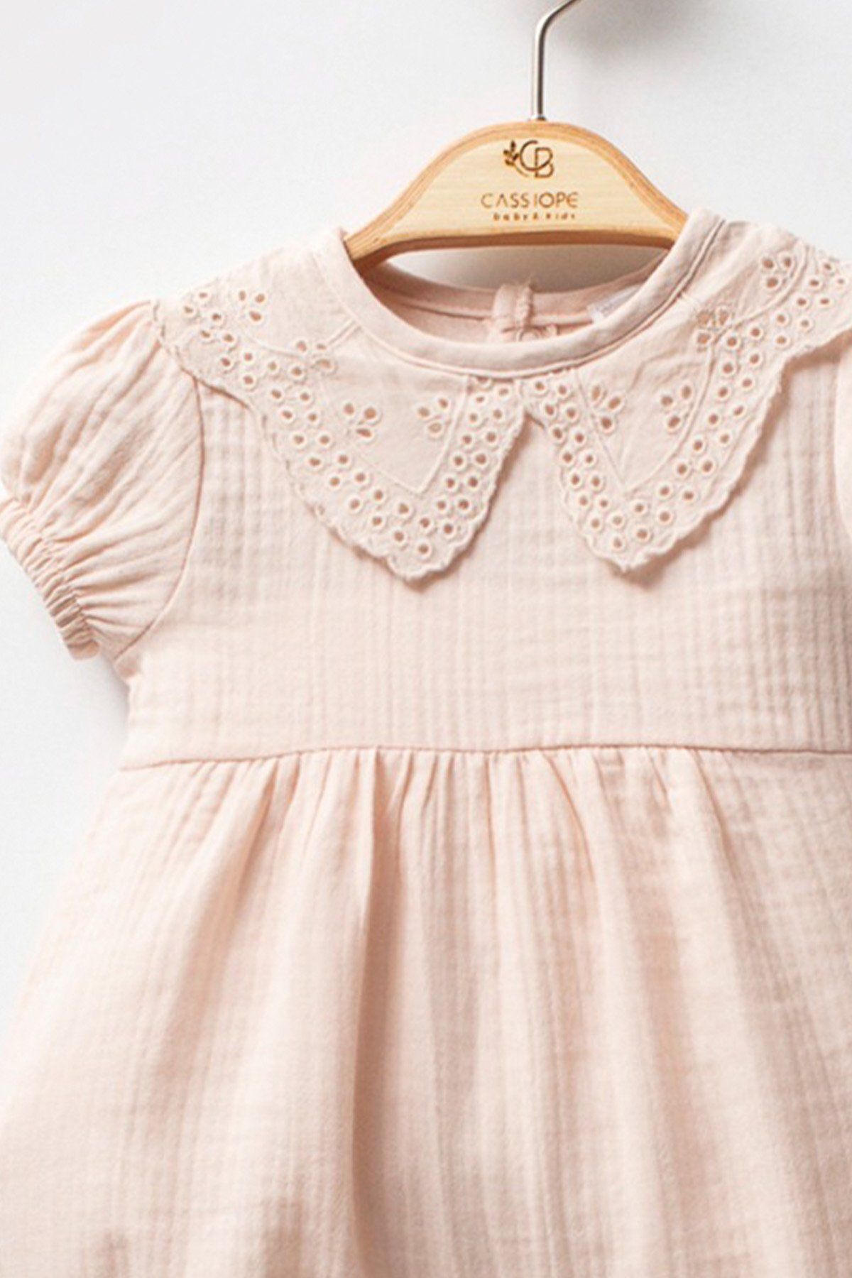 Cassiope-Short Sleeve Lace Collar Detailed Summer Cotton Elastic Leg Ruffled Baby Girl Jumpsuit 3