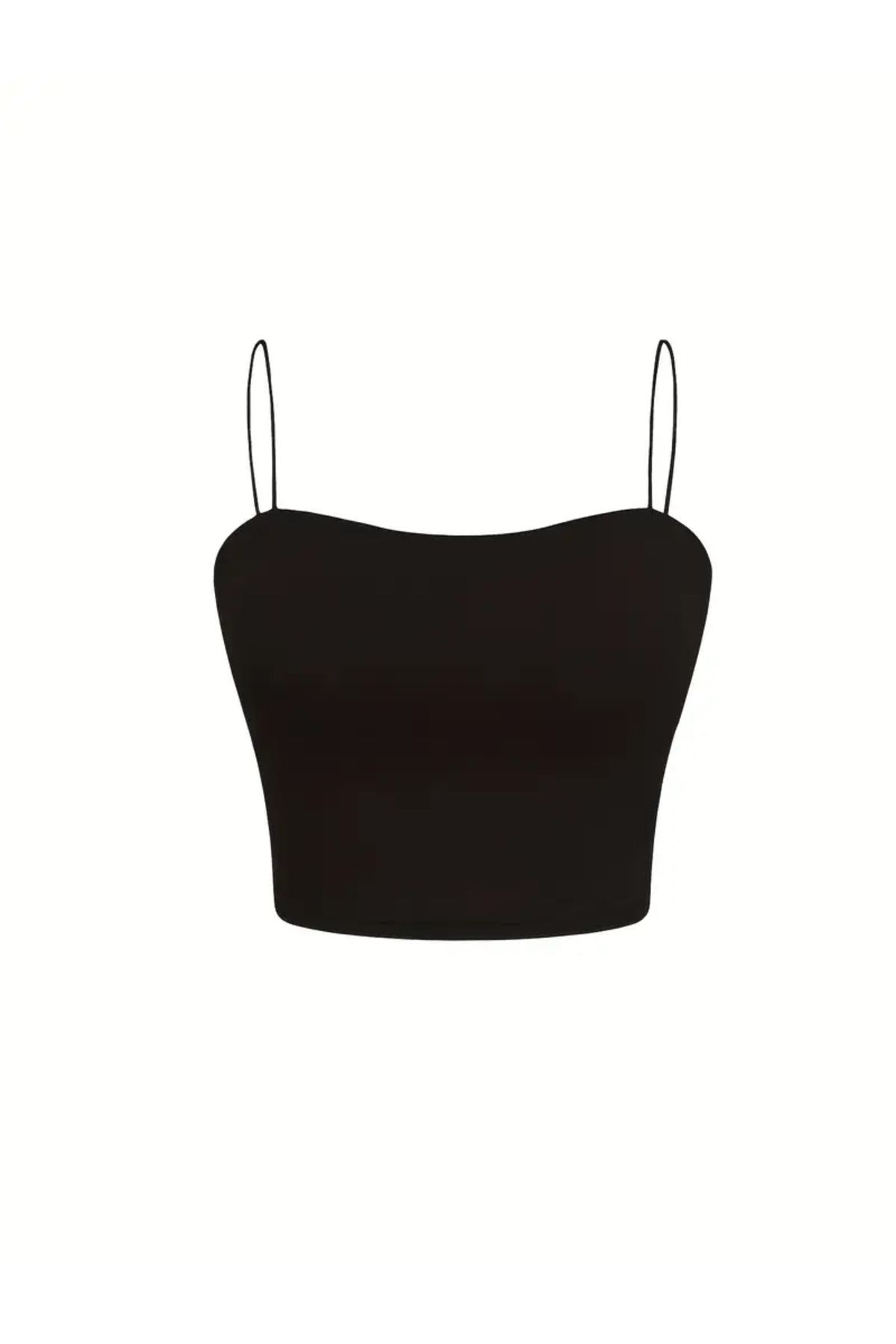 ELZE EL ZE MODA Kadın Askılı İç Astarlı Düz Renk Crop