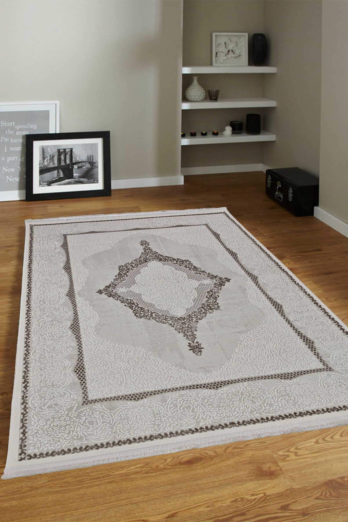 ünalcarpet 4 Metrekare - 6 Metrekare %100 Akrilik (Yün) Salon Oturma Odası Mutfak Halısı Yumuşak Doku Bej Krem