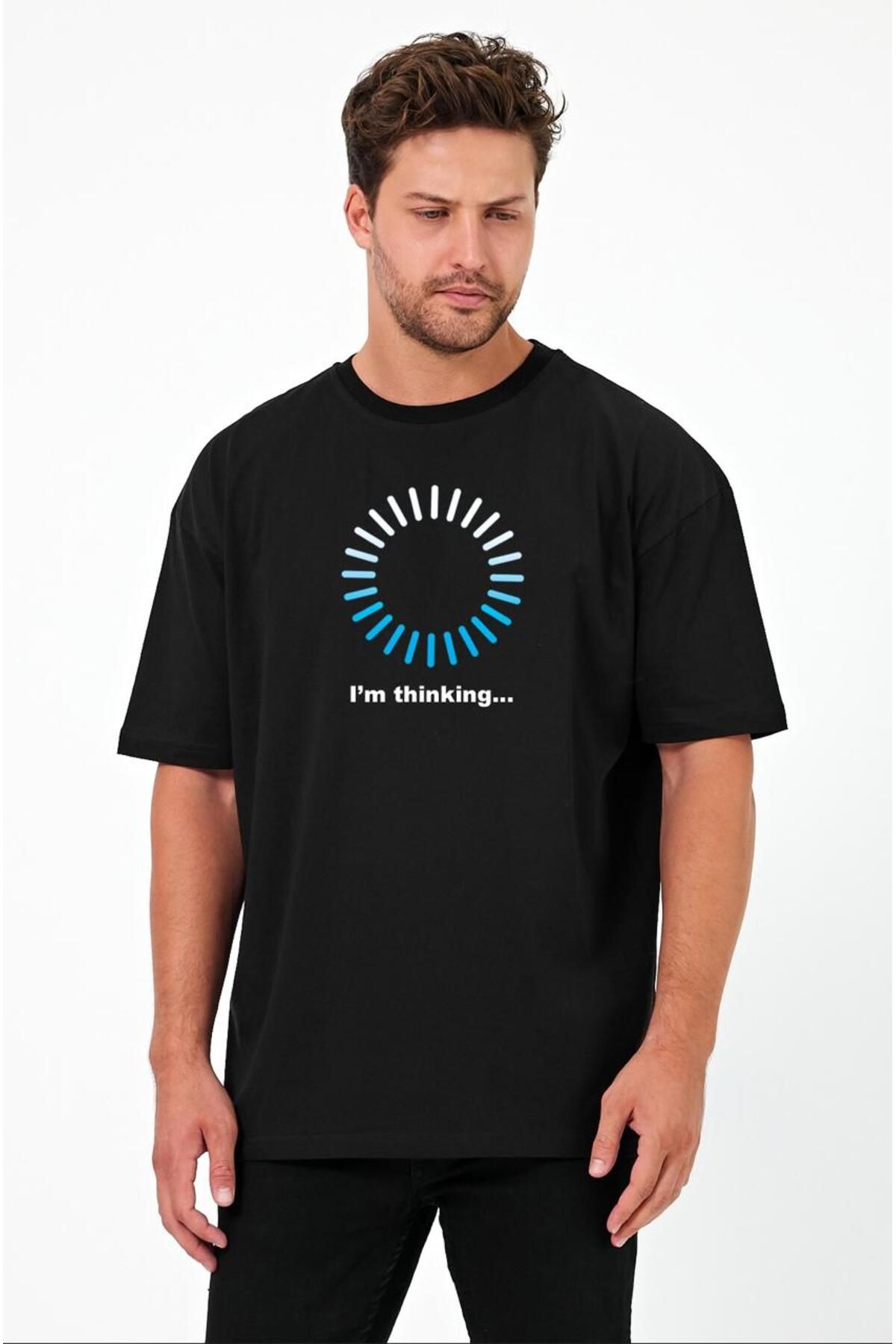 Windy Island Erkek Siyah Bisiklet Yaka Baskılı Oversize T-shirt