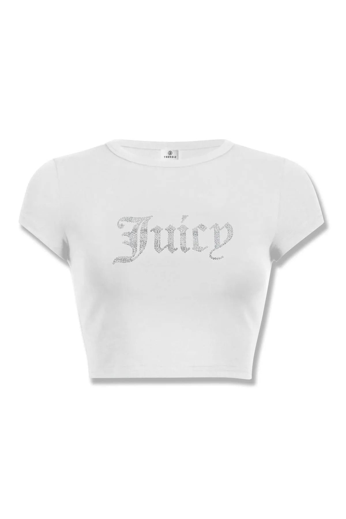 1blood Kadın Juicy Taş Baskılı Crop Beyaz